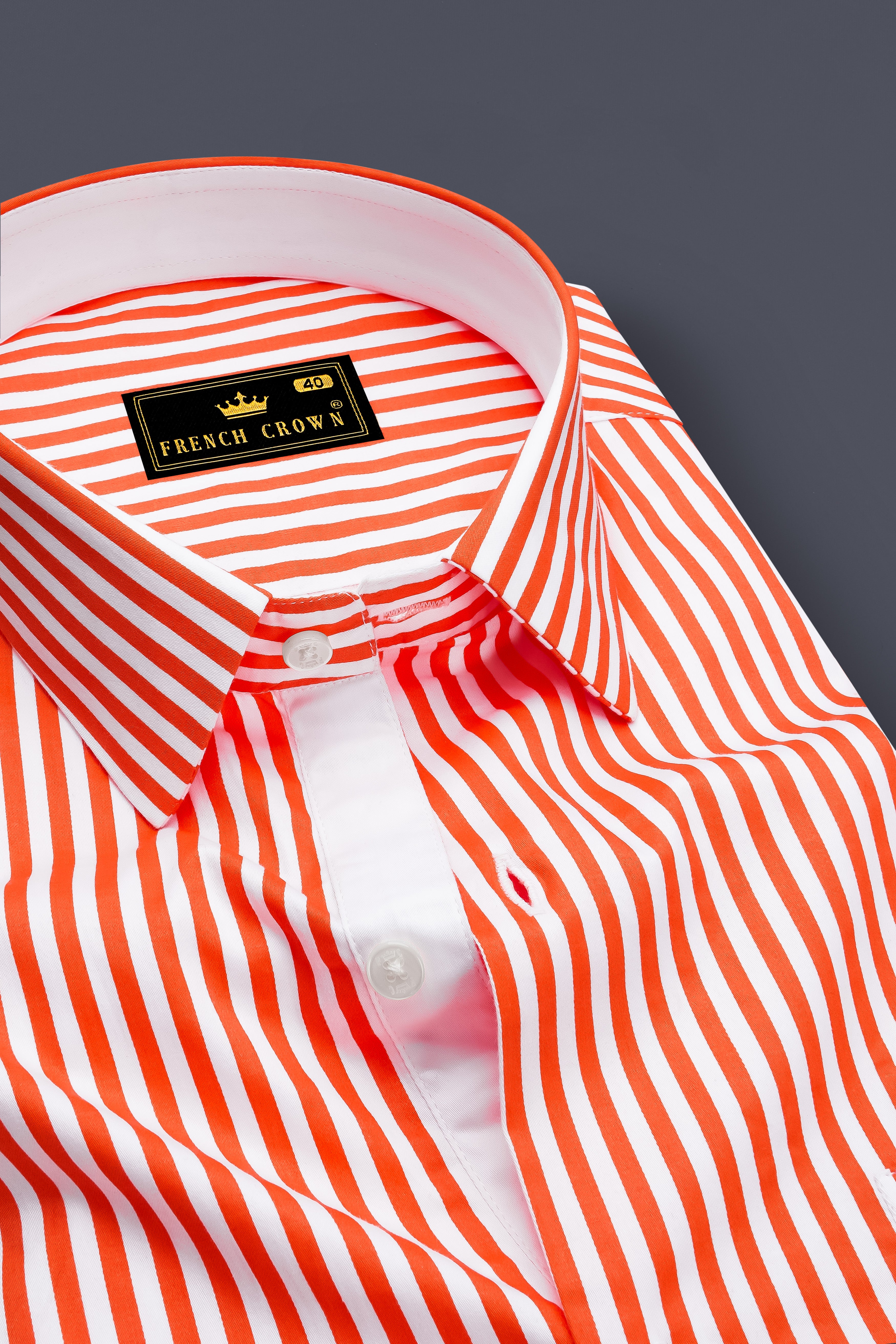 Arancio-Bittersweet Orange And Bright White Premium Cotton Shirt
