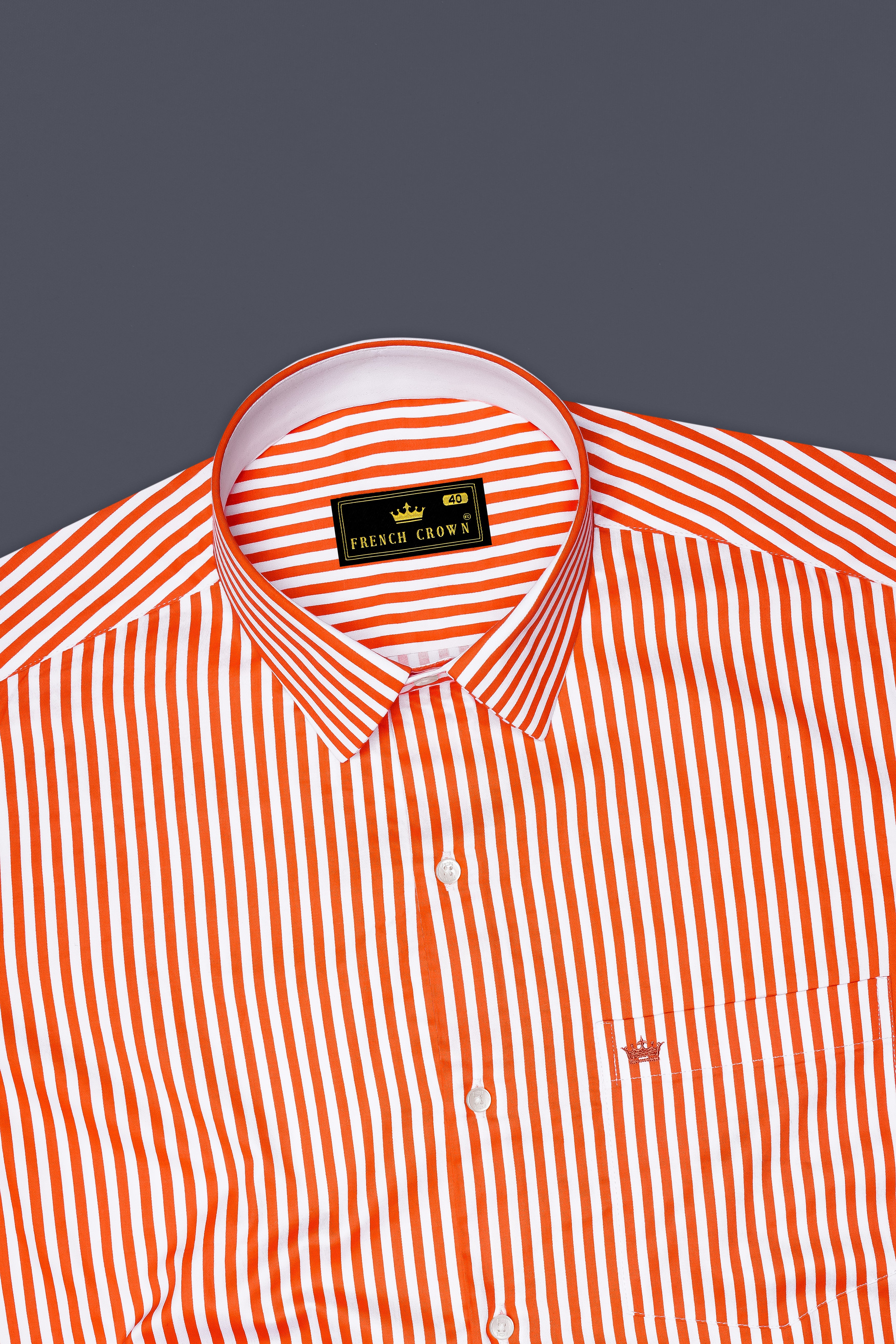 Arancio-Bittersweet Orange And Bright White Premium Cotton Shirt