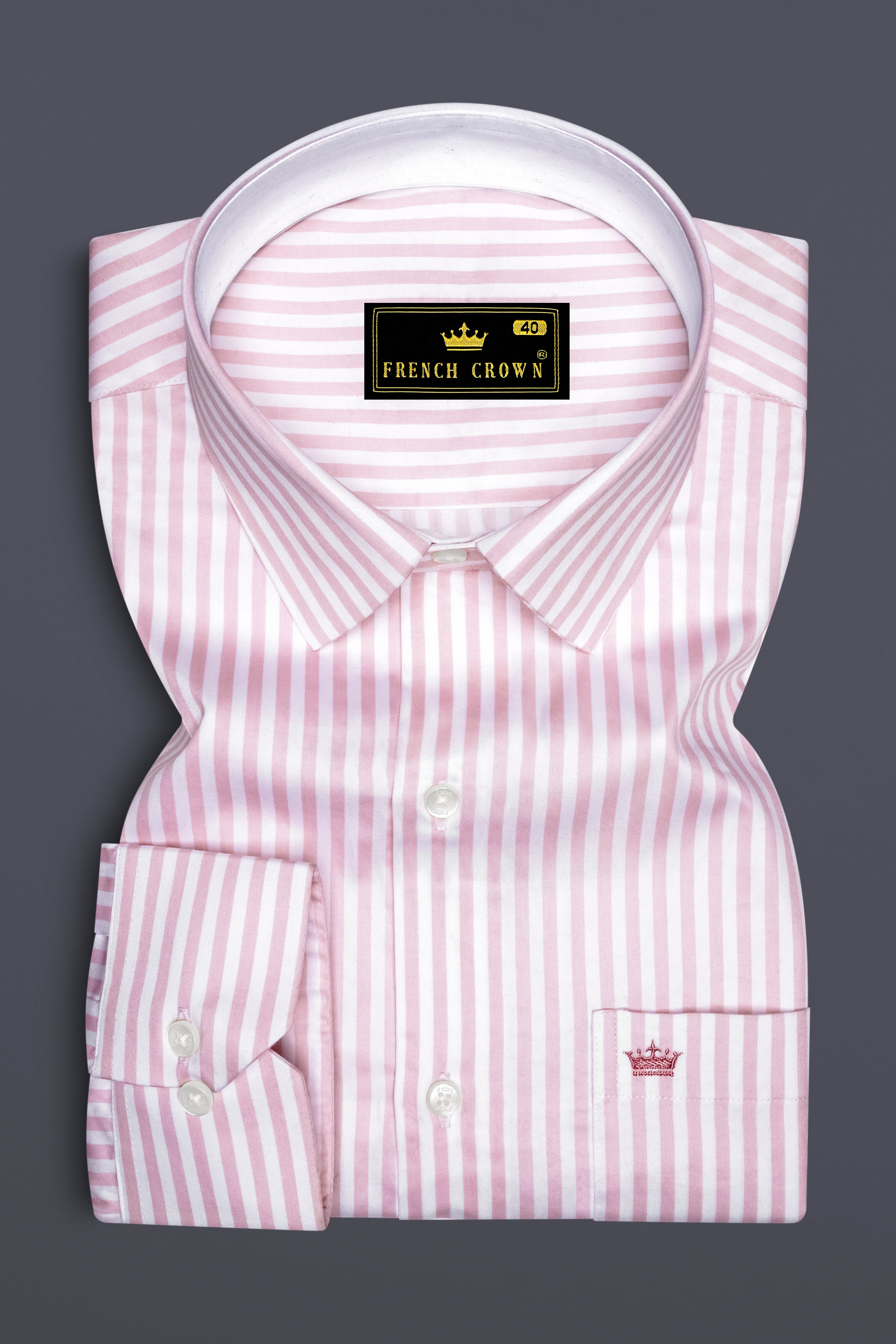 Strivaro-Oriental Pink And Bright White Candy Striped Super Soft Premium Cotton Dress Shirt