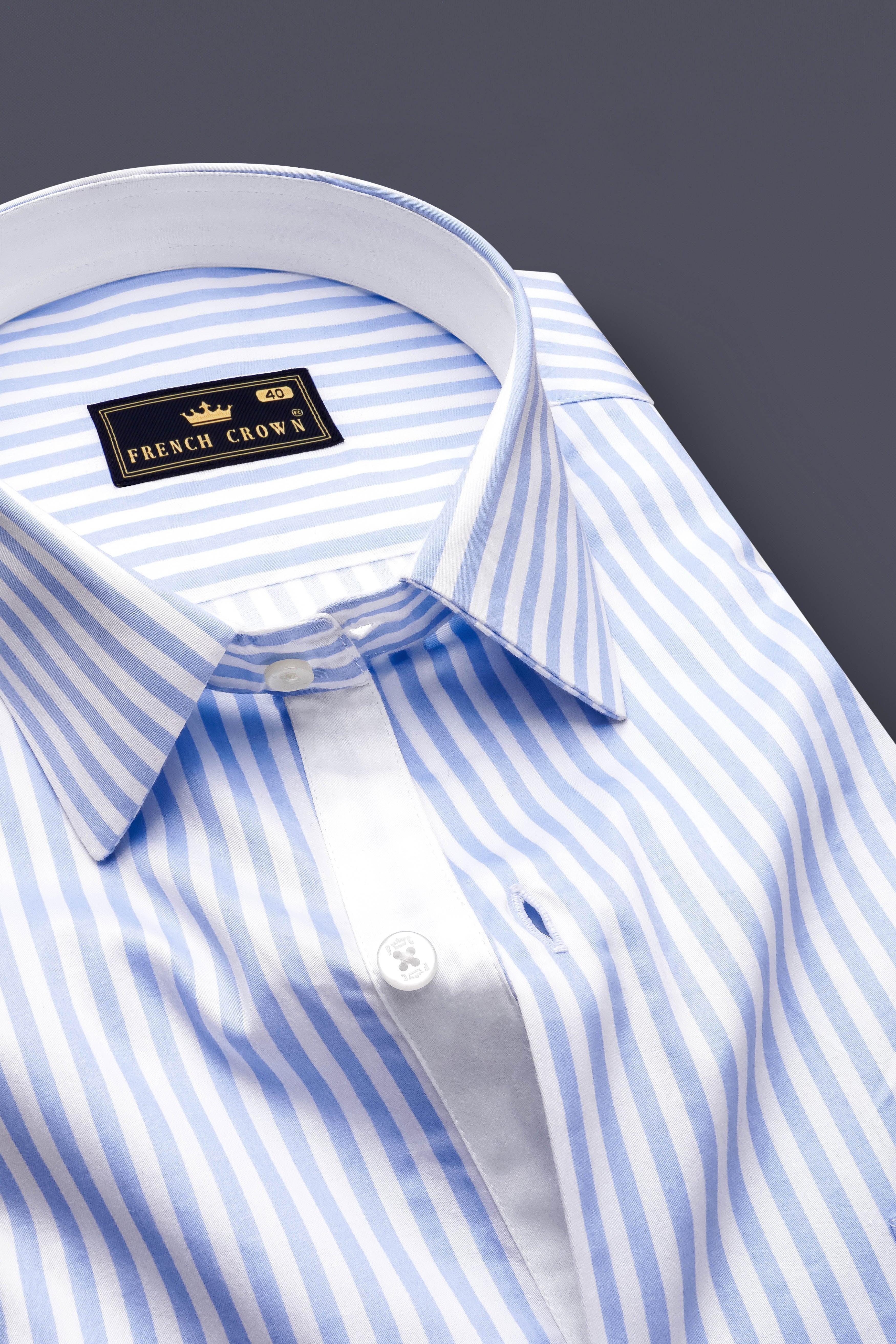 Ceruloro-Glacier Blue And Bright White Candy Striped Super Soft Premium Cotton Dress Shirt