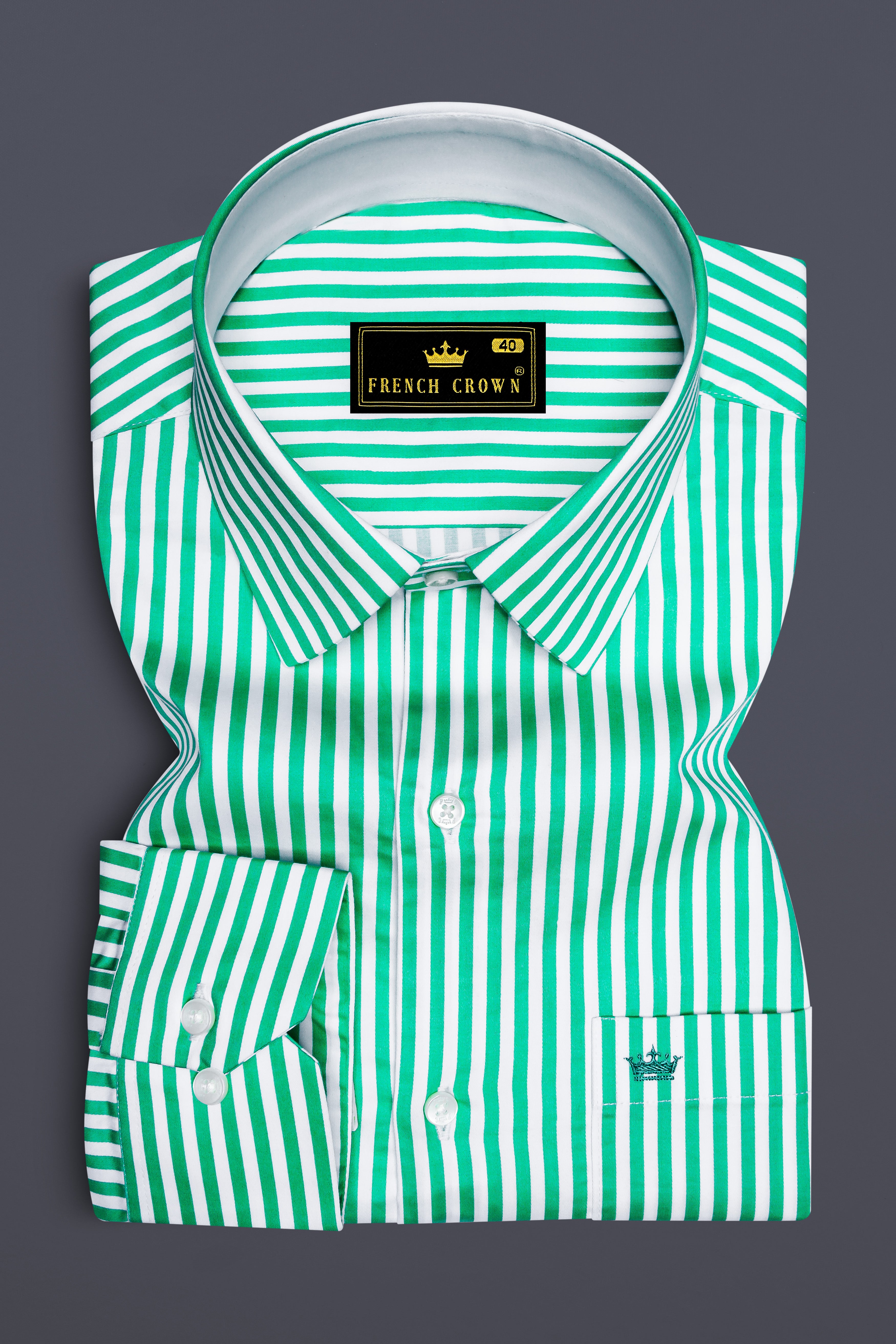Virenza-Tealish Green And Bright White Candy Striped Super Soft Premium Cotton Dress Shirt