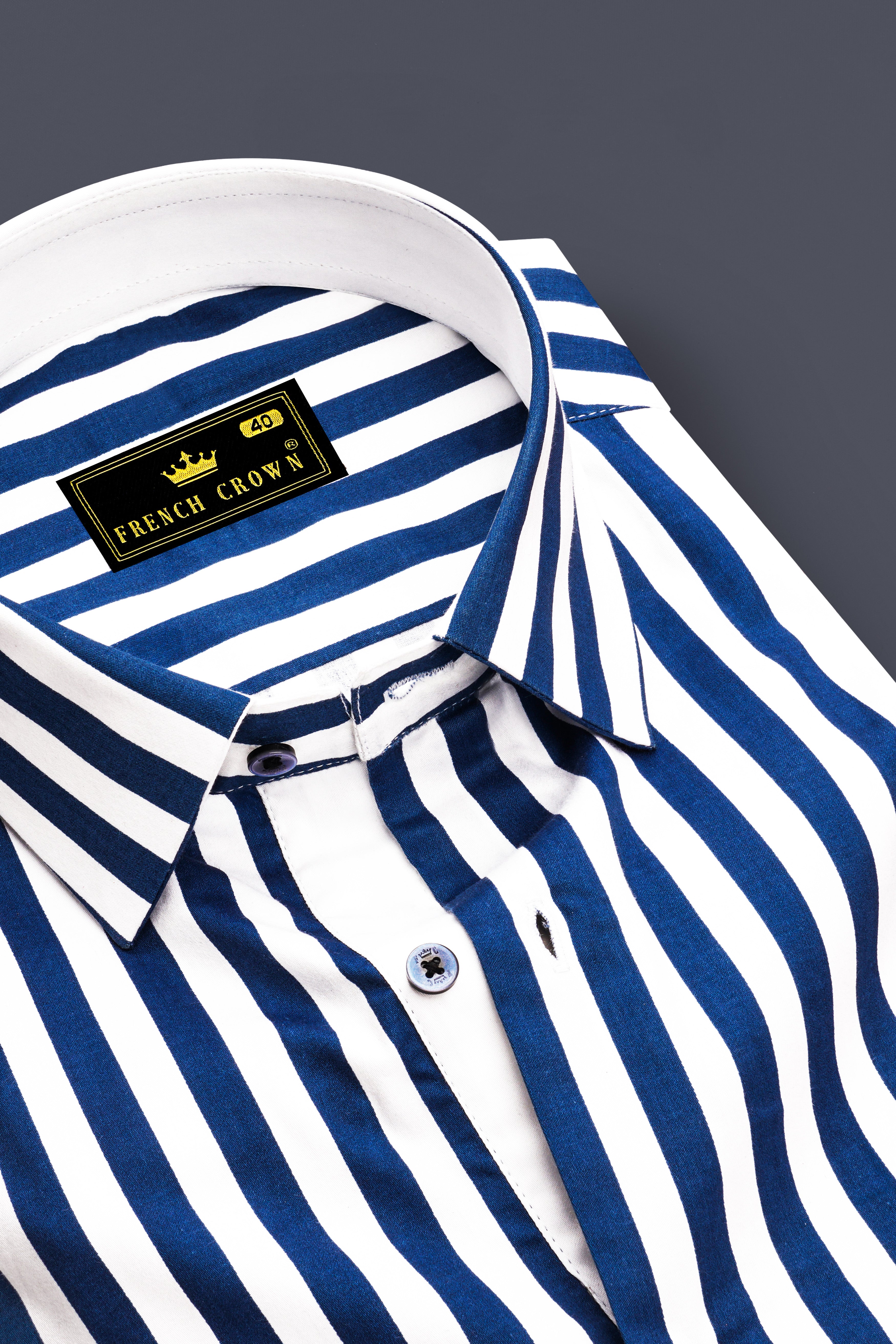 Tailiq-Regal Blue and Bright White Striped Super Soft Premium Cotton Dress Shirt