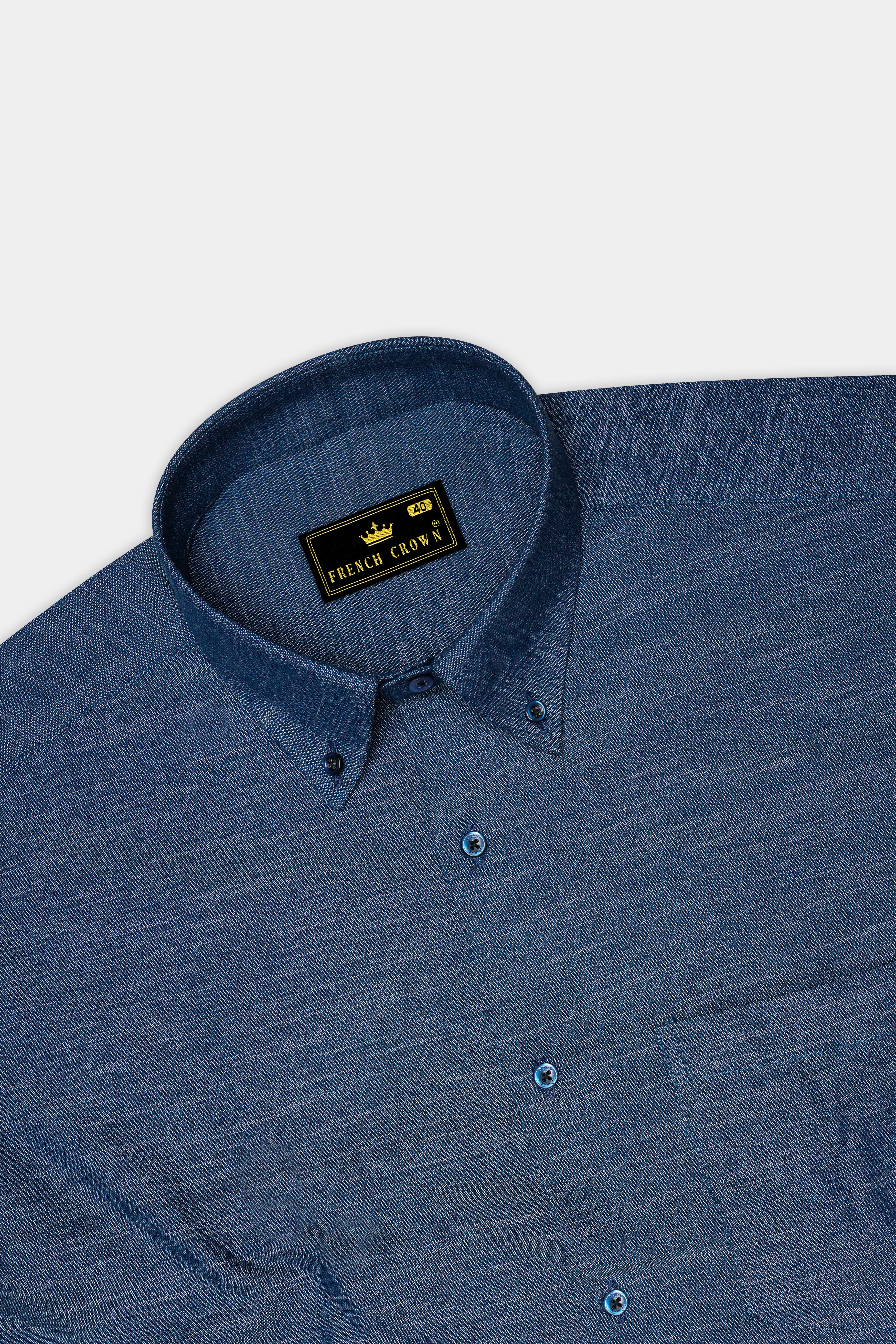 Forge-Rhino Blue Melange Textured Premium Denim Casual Shirt