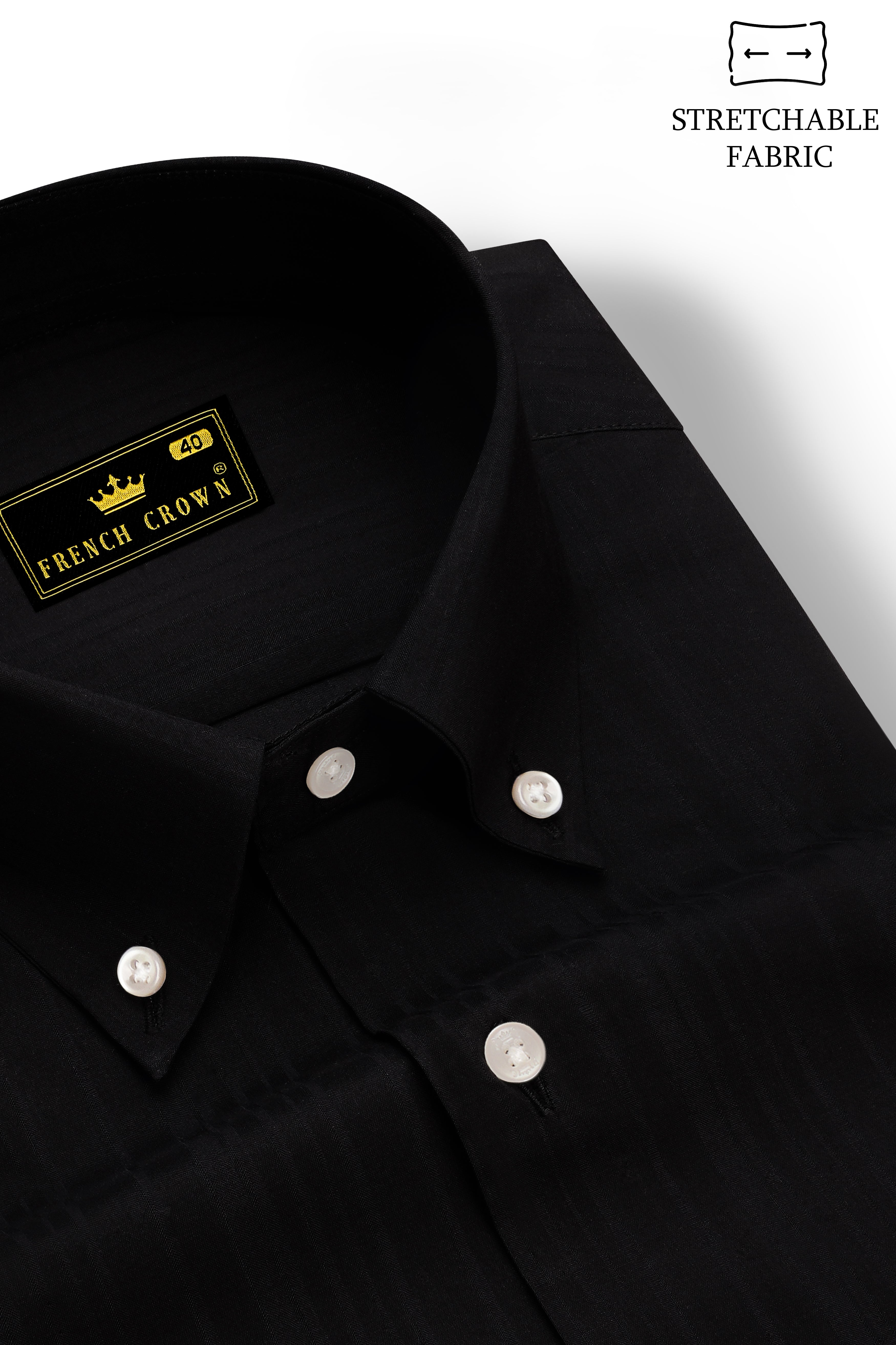 Auralis-Jade Black Striped Dobby Stretchable Textured Premium Giza Cotton Dress Shirt