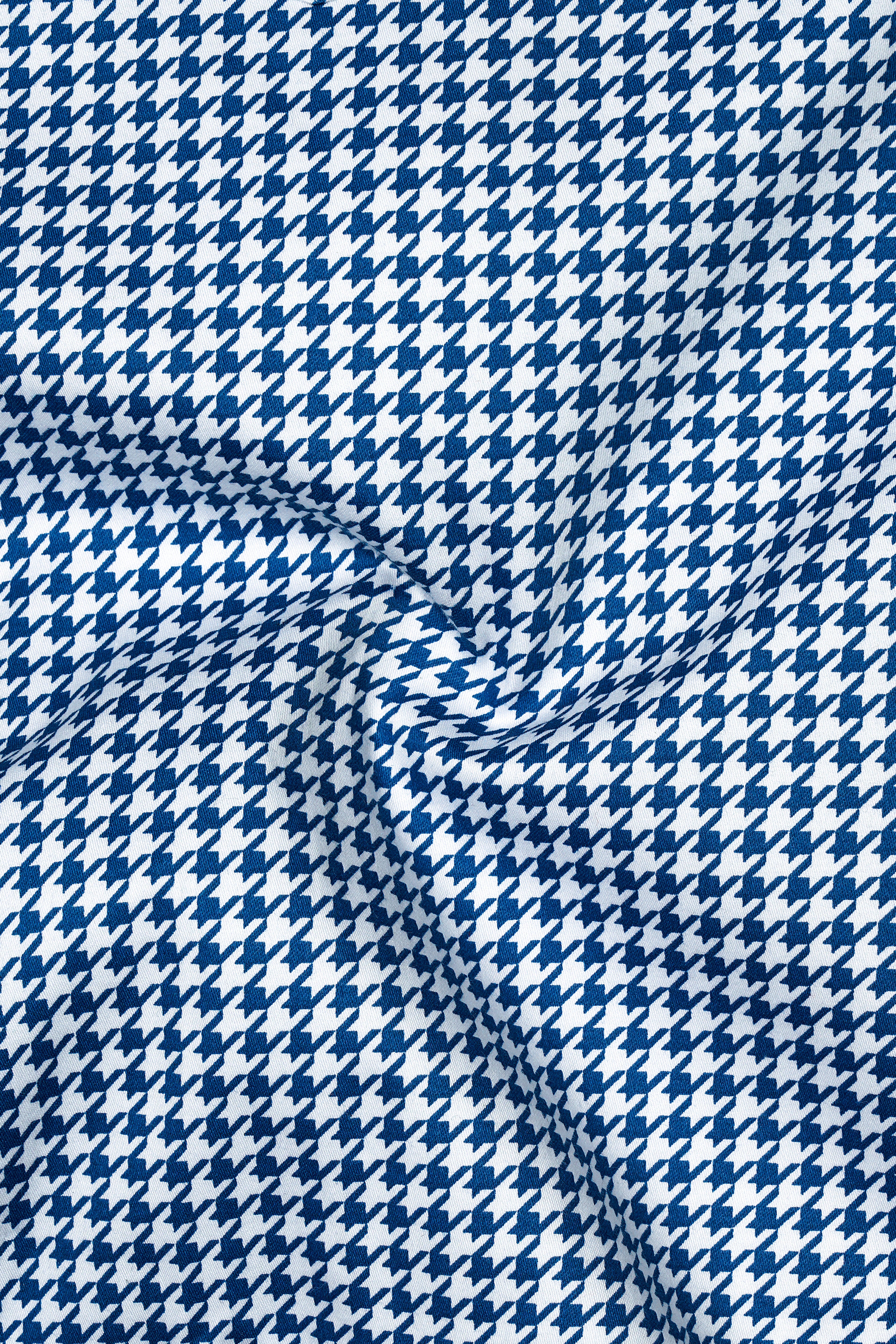 Creston-Lapis Blue And Bright White Houndstooth Printed Super Soft Premium Cotton Dress Shirt