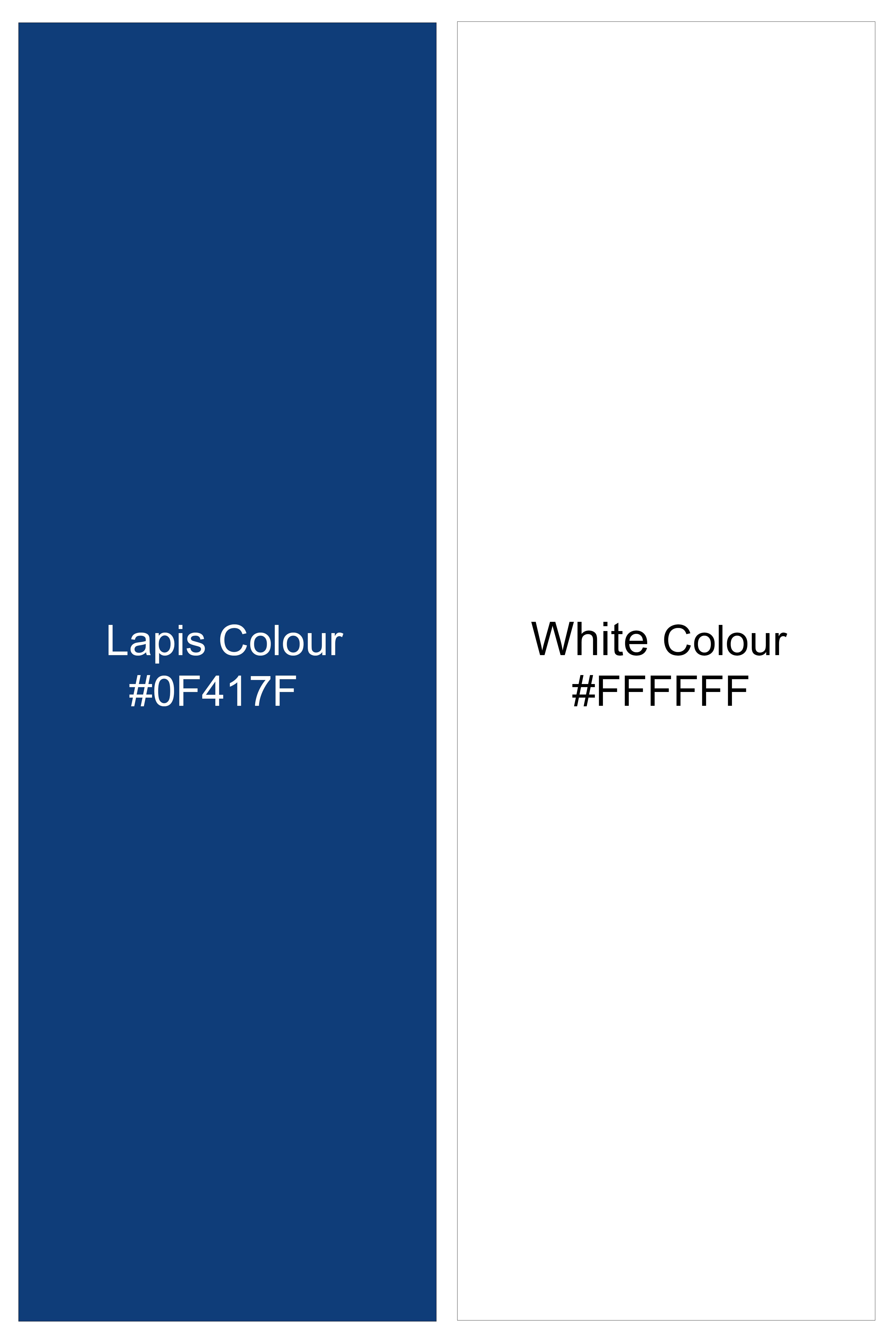 Creston-Lapis Blue And Bright White Houndstooth Printed Super Soft Premium Cotton Dress Shirt