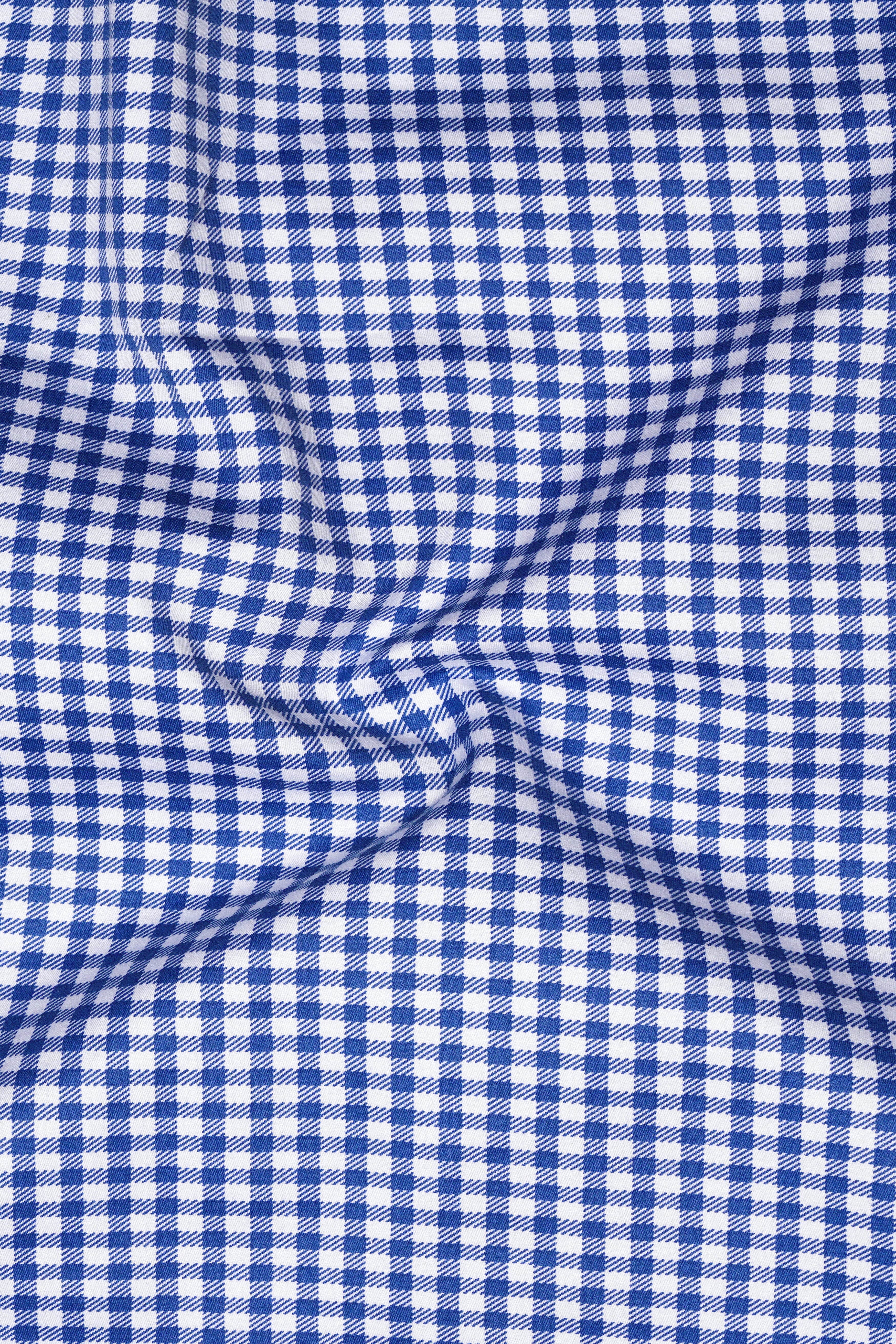 Cerulio-Cerulean Blue And Bright White Gingham Plaid Super Soft Premium Cotton Dress Shirt