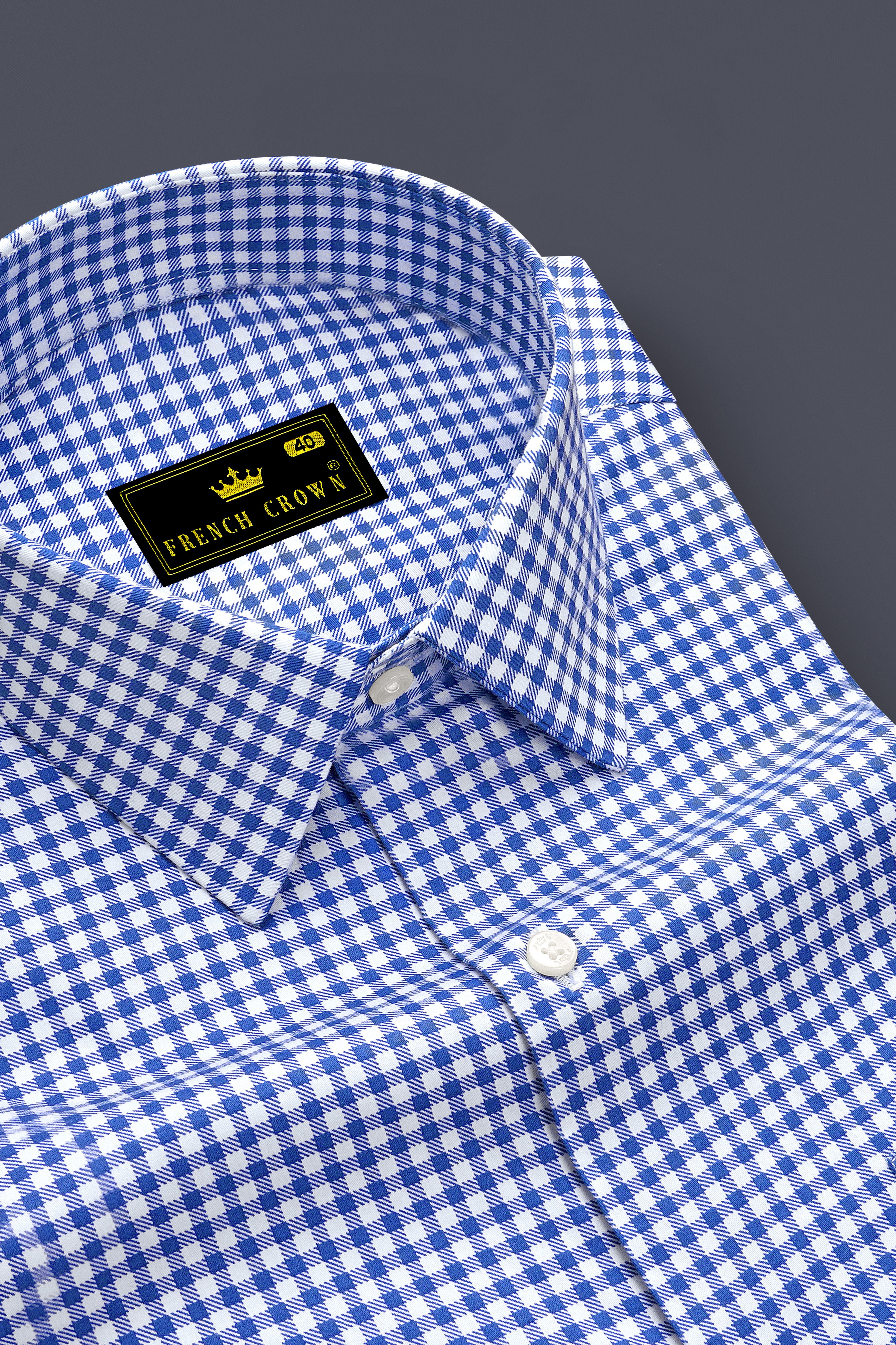Cerulio-Cerulean Blue And Bright White Gingham Plaid Subtle Sheen Super Soft Premium Cotton Dress Shirt
