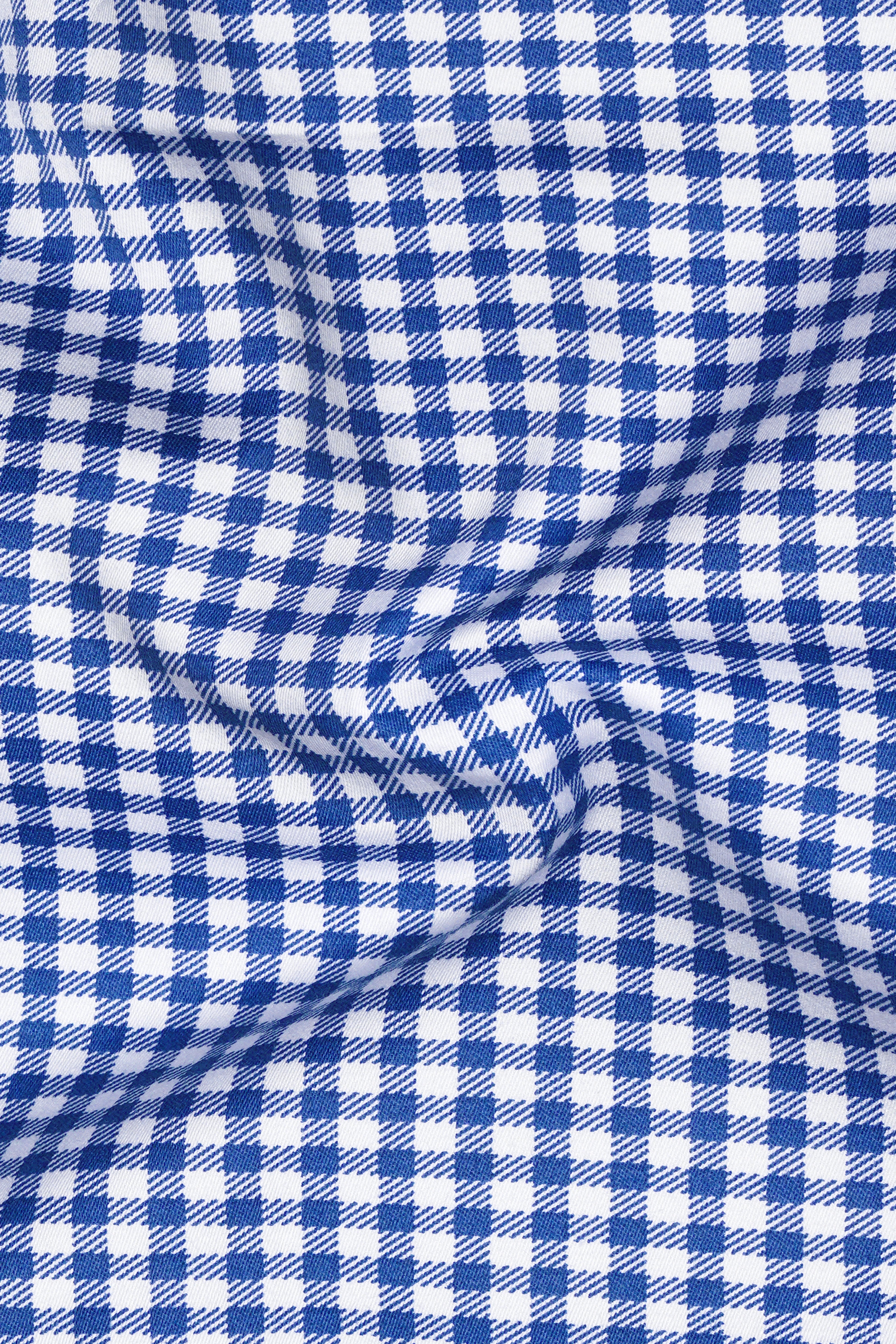 Cerulio-Cerulean Blue And Bright White Gingham Plaid Subtle Sheen Super Soft Premium Cotton Dress Shirt