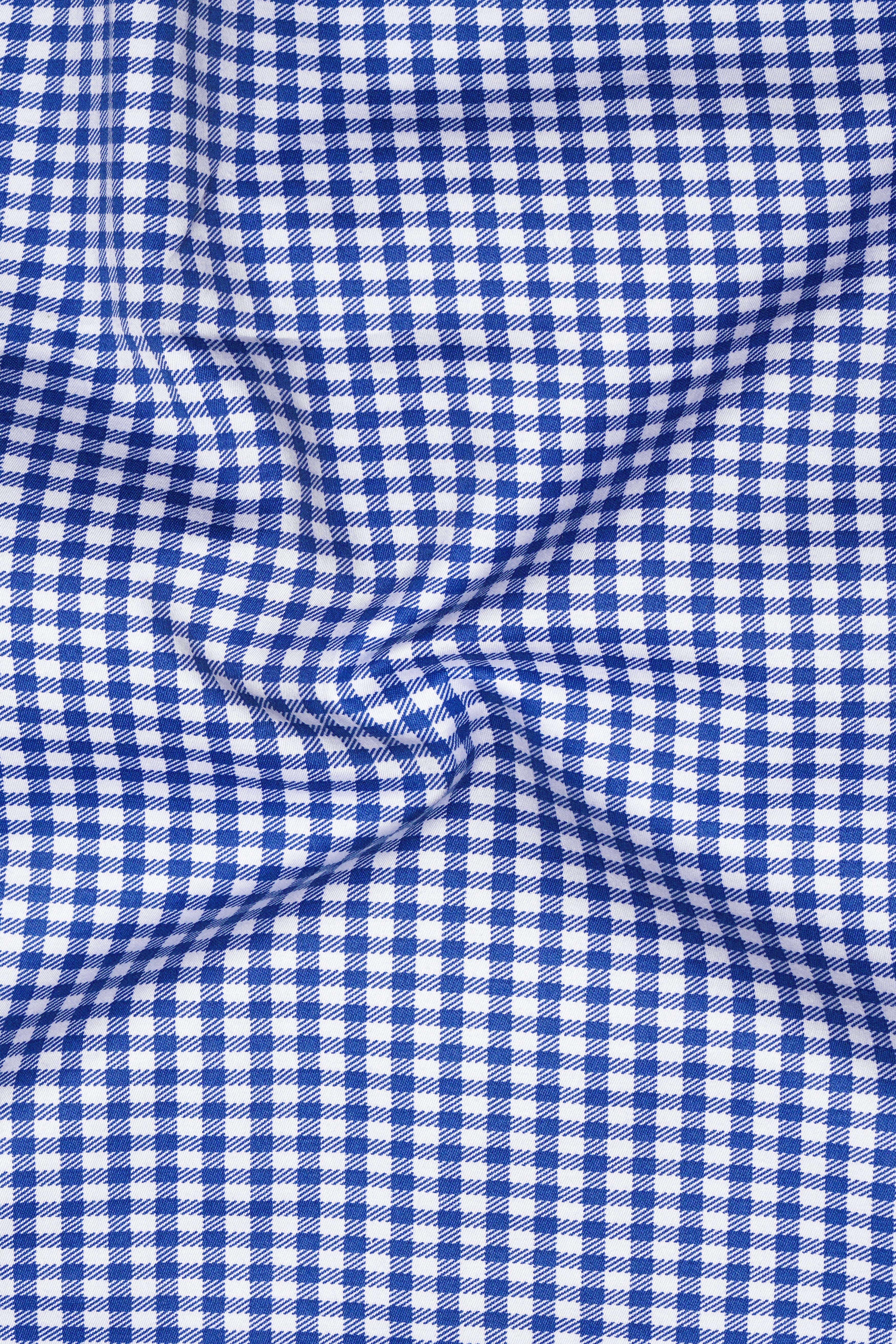 Cerulio-Cerulean Blue And Bright White Gingham Plaid Super Soft Premium Cotton Dress White Cuff Collar Shirt