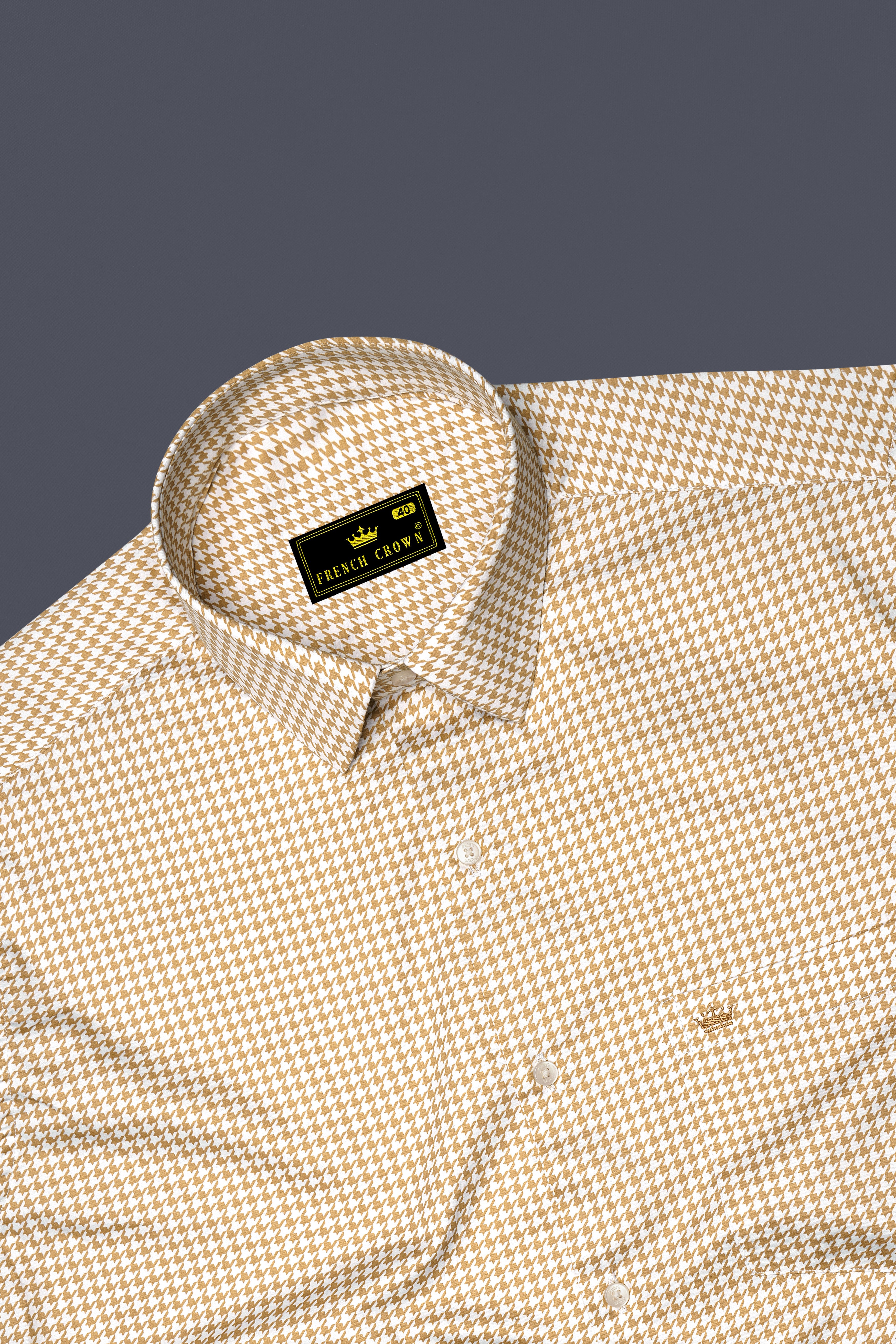 Rustiq-Barley Brown And Bright White Houndstooth Printed Subtle Sheen Super Soft Premium Cotton Dress Shirt