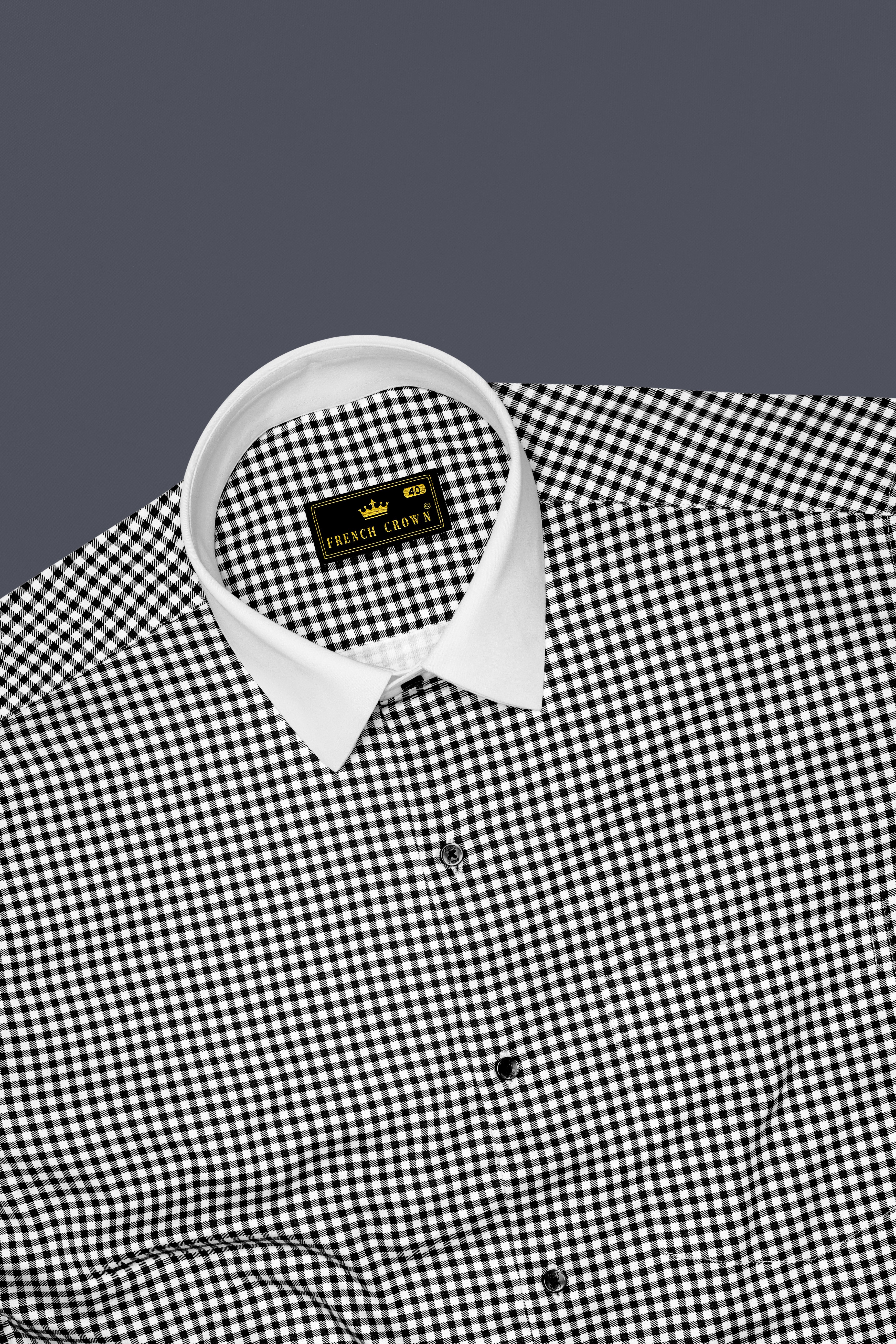 Regalis-Jade Black And Bright White Gingham Plaid Super Soft Premium Cotton Dress White Cuff Collar Shirt