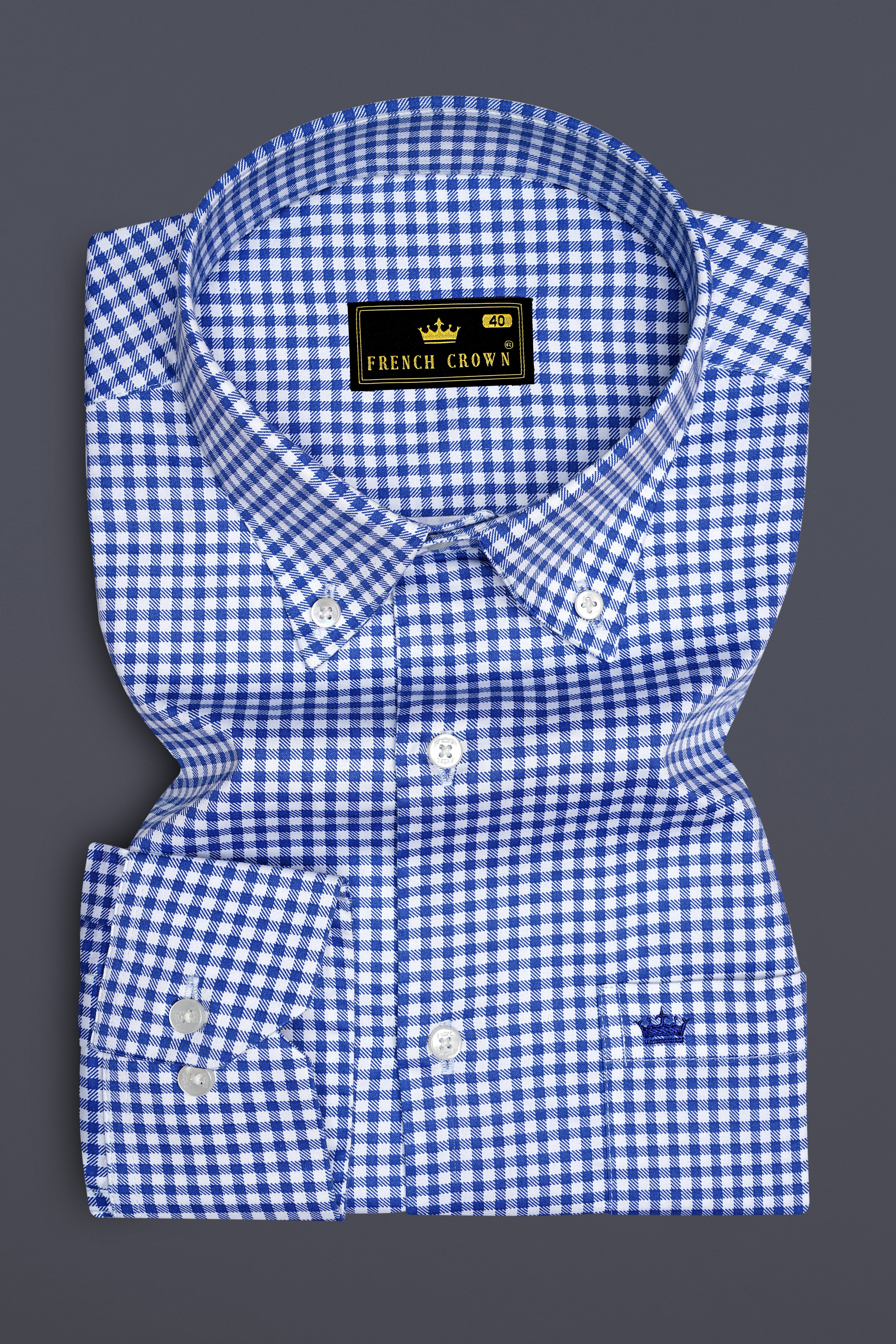 Cerulio-Cerulean Blue And Bright White Gingham Plaid Super Soft Premium Cotton Button Down Dress Shirt