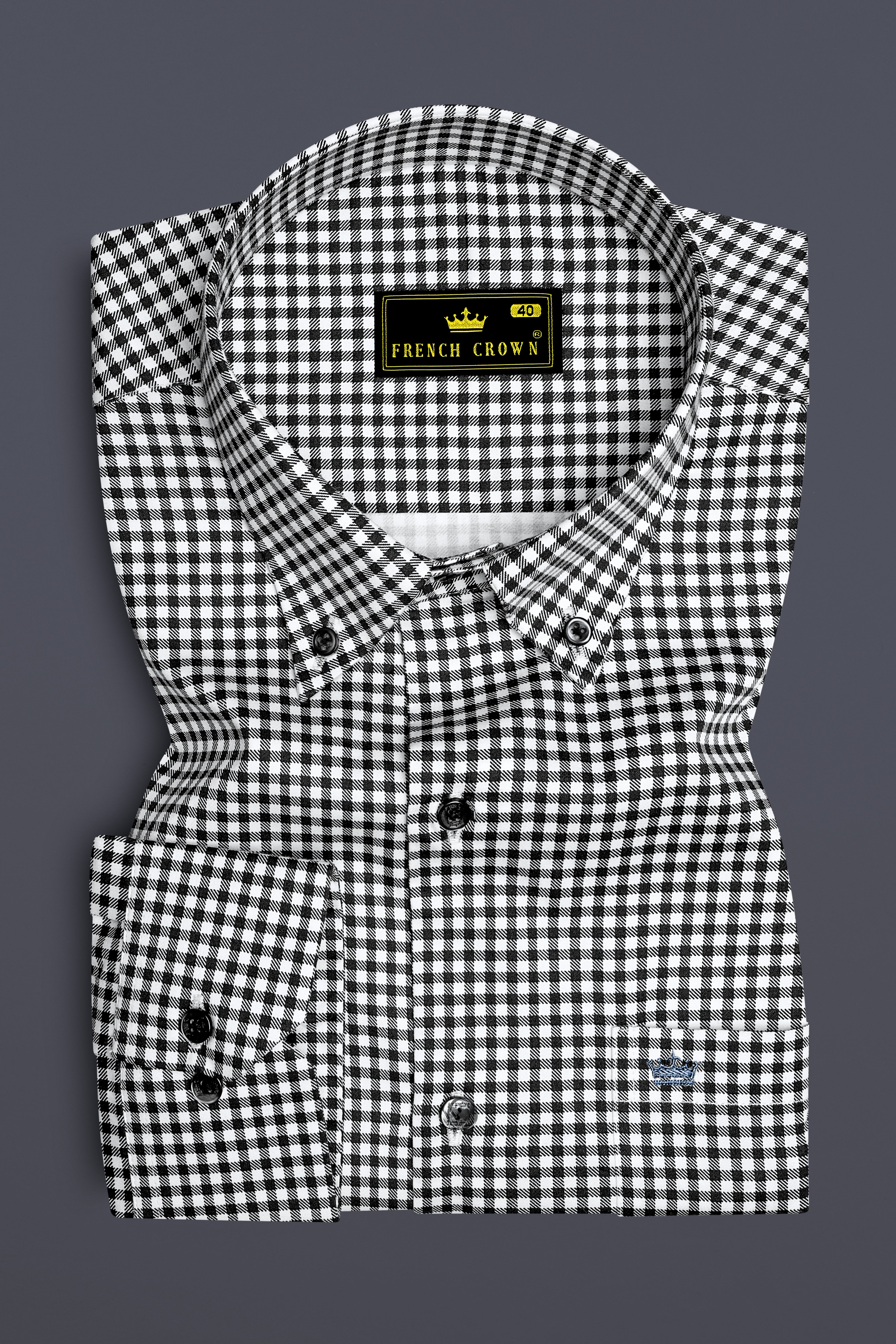 Regalis-Jade Black And Bright White Gingham Plaid Super Soft Premium Cotton Dress Button Down Shirt