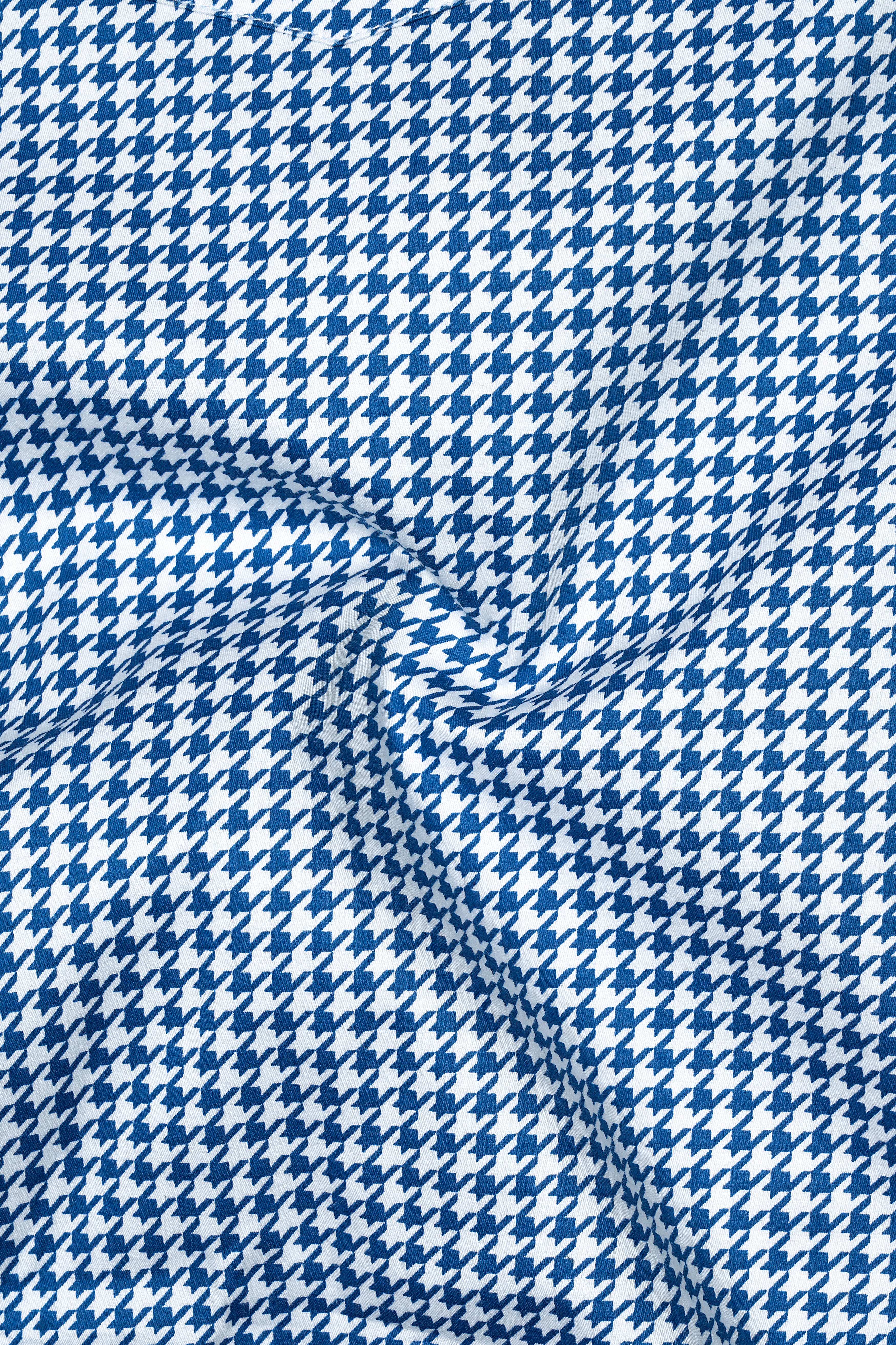 Creston-Lapis Blue And Bright White Houndstooth Printed Super Soft Premium Cotton Button Down Dress Shirt