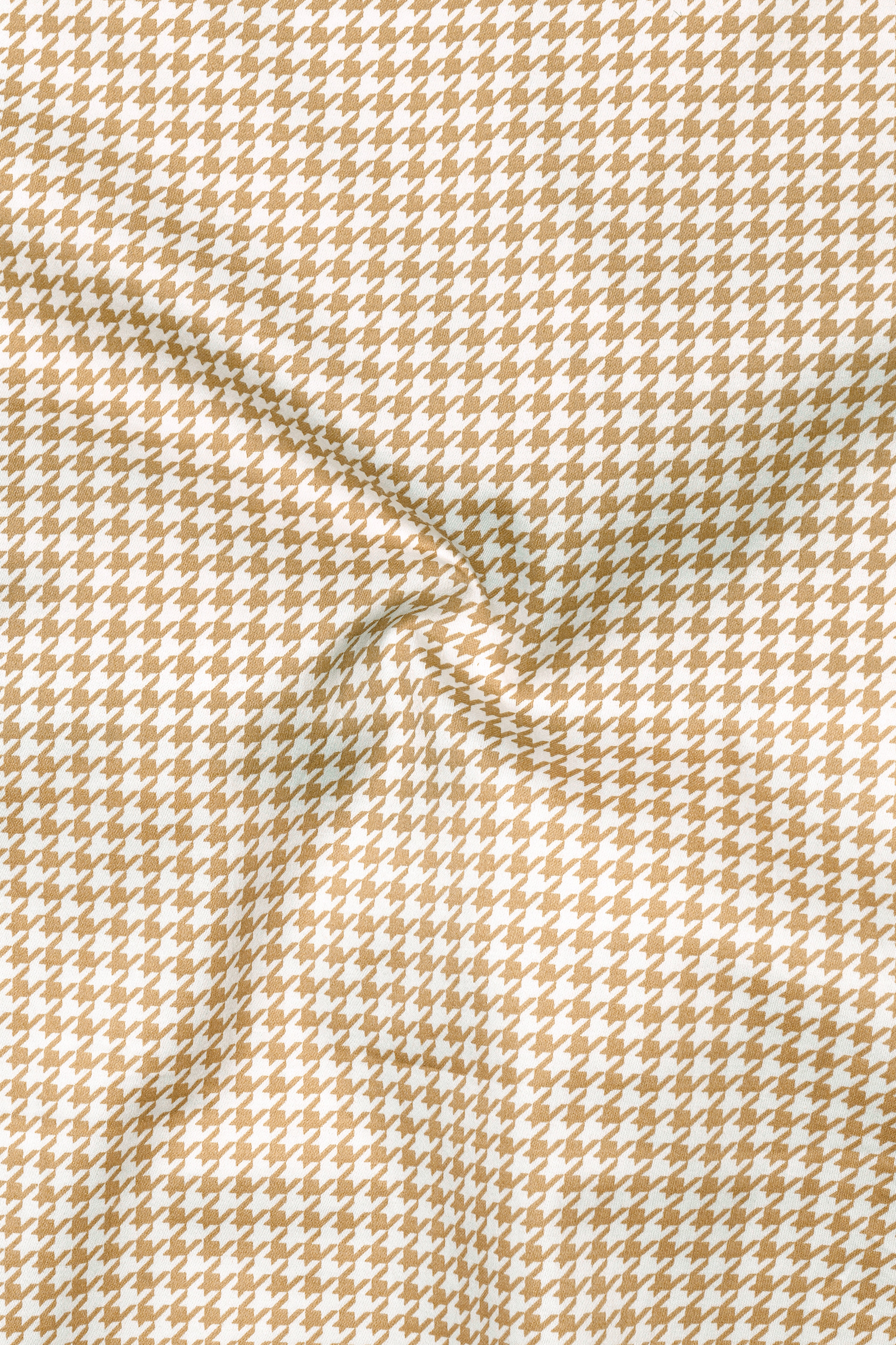Rustiq-Barley Brown And Bright White Houndstooth Printed Super Soft Premium Cotton Button Down Dress Shirt