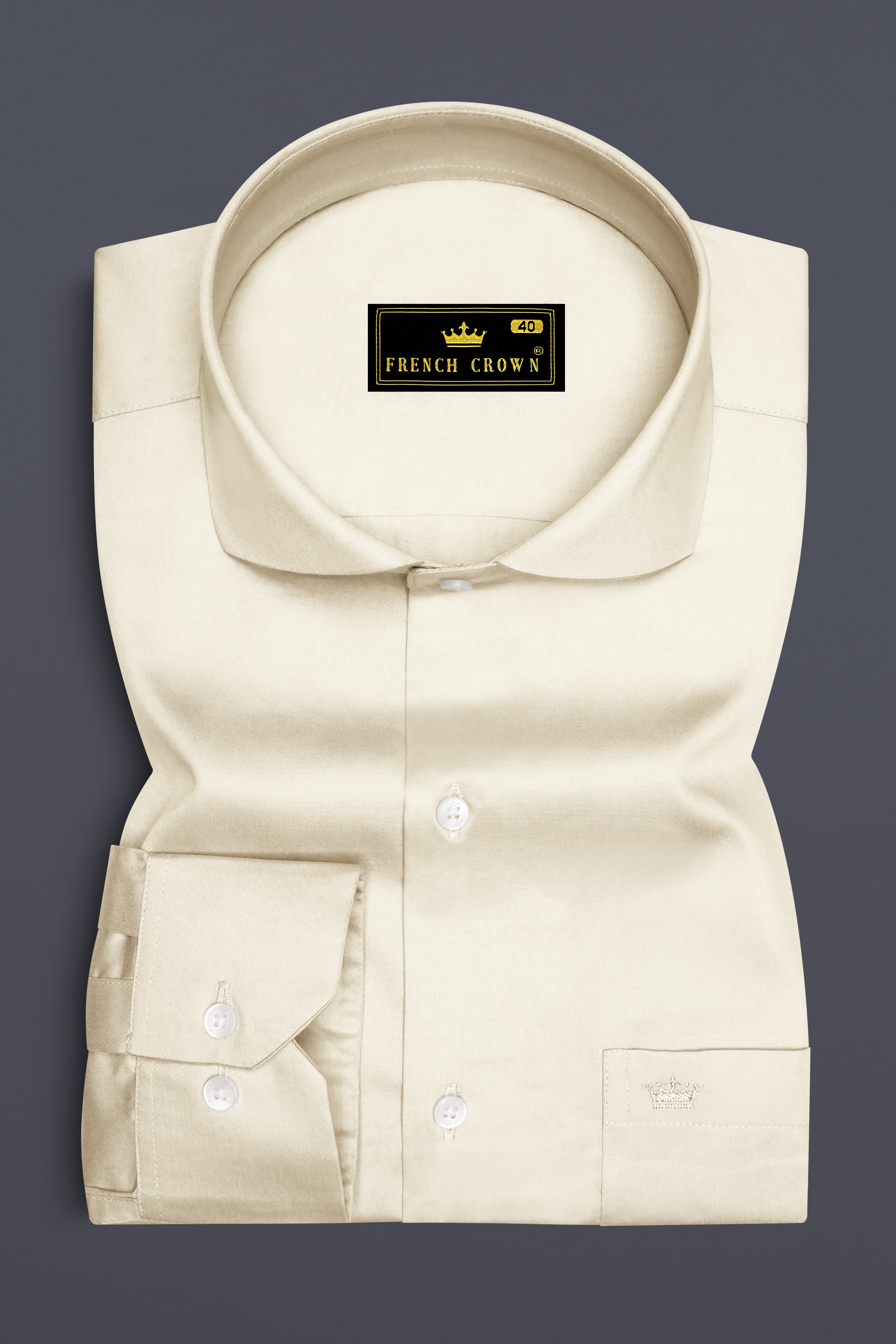 Ivoro-Cornsilk Cream Subtle Sheen Super Soft Premium Cotton Cut Away Collar Dress Shirt
