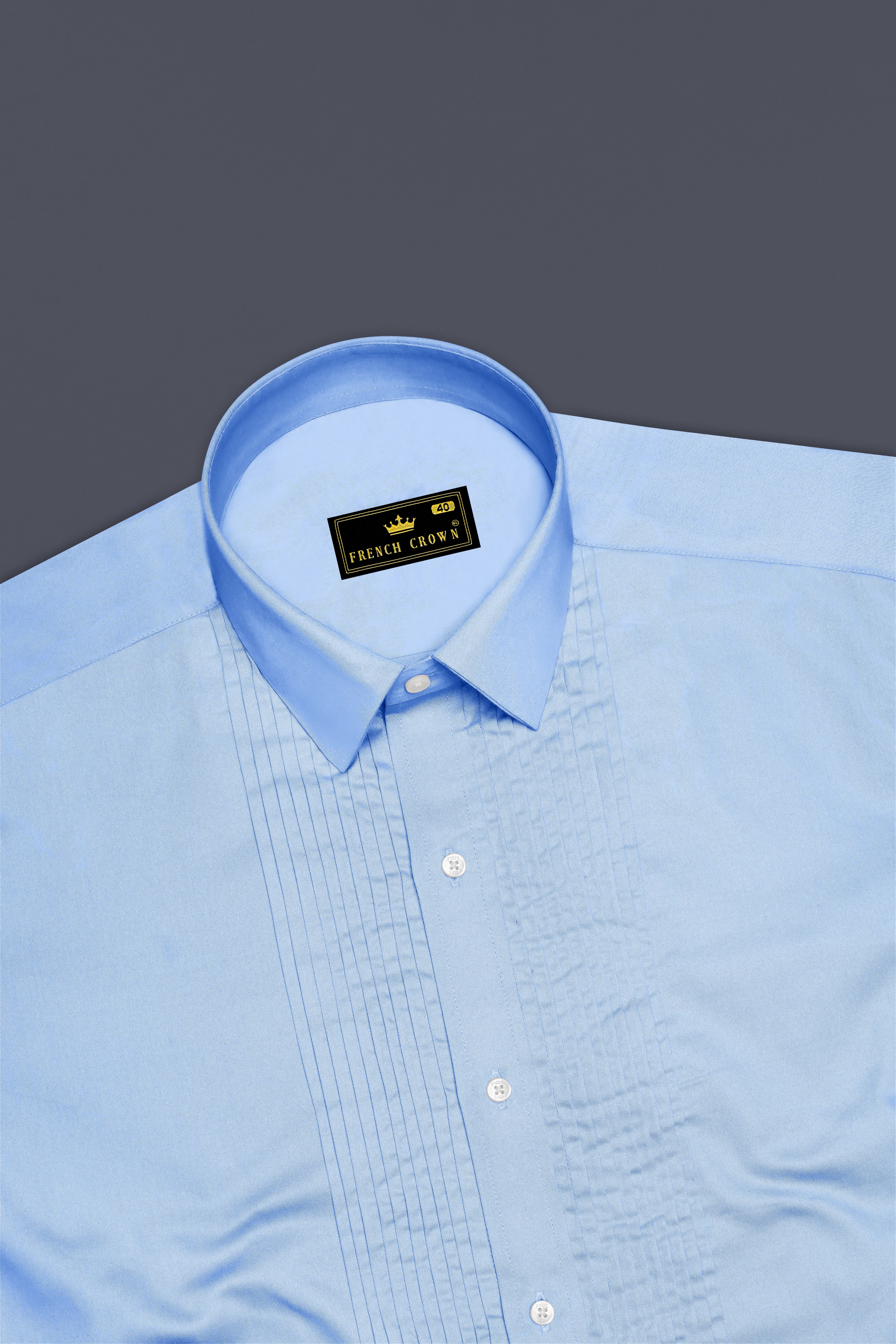 Argento-Steel Blue Subtle Sheen Super Soft Premium Cotton Tuxedo Dress Shirt