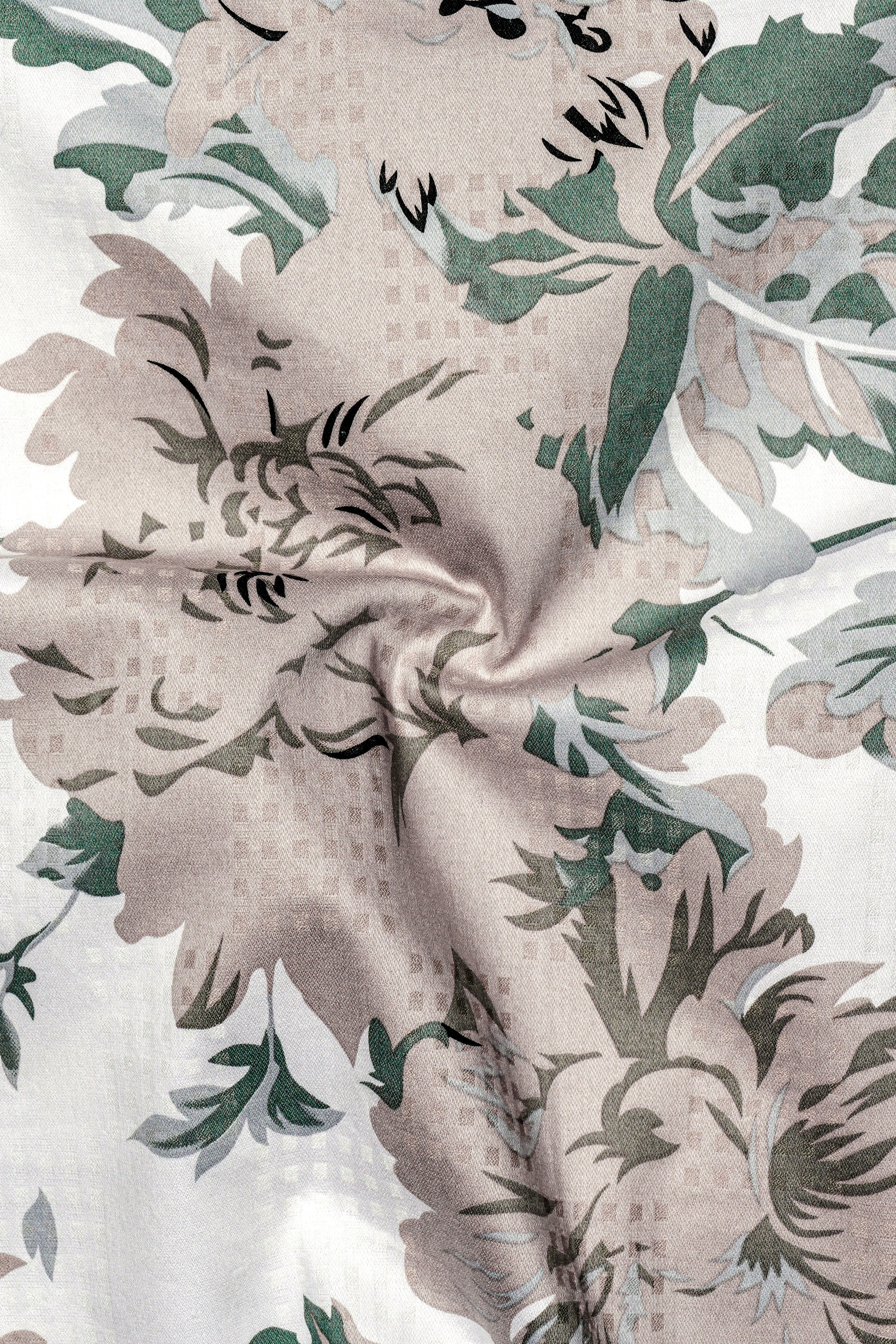 Olvoro-Bright White And Battleship Green Vintage Floral Printed Dobby Premium Giza Cotton Casual Kurta Shirt