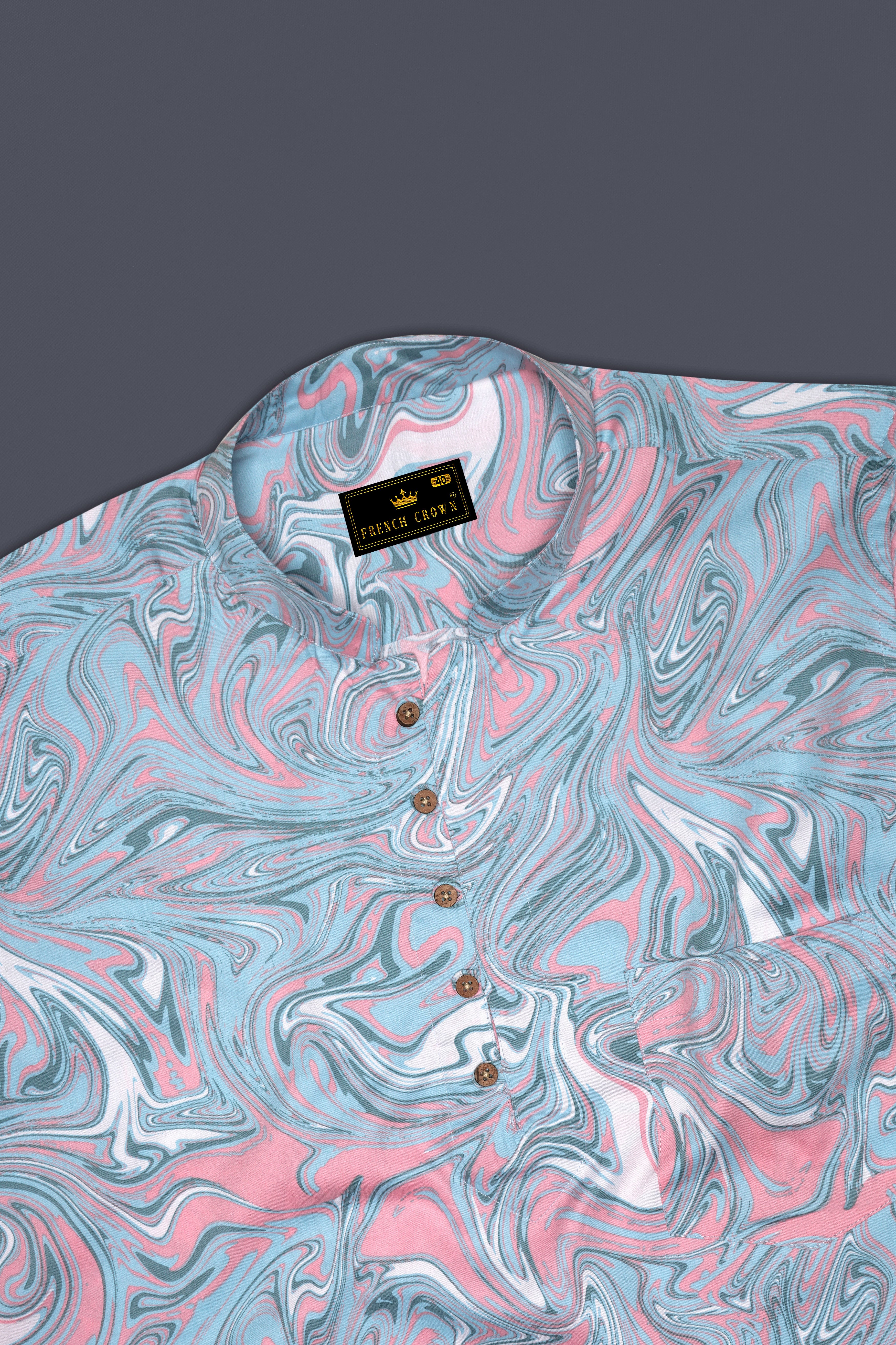 Swiroro-Horizon Blue And Blossom Pink Marble Swirl Printed Subtle Sheen Super Soft Premium Cotton Casual Kurta Shirt 14236-KS-38, 14236-KS-H-38, 14236-KS-39, 14236-KS-H-39, 14236-KS-40, 14236-KS-H-40, 14236-KS-42, 14236-KS-H-42, 14236-KS-44, 14236-KS-H-44, 14236-KS-46, 14236-KS-H-46, 14236-KS-48, 14236-KS-H-48, 14236-KS-50, 14236-KS-H-50, 14236-KS-52, 14236-KS-H-52