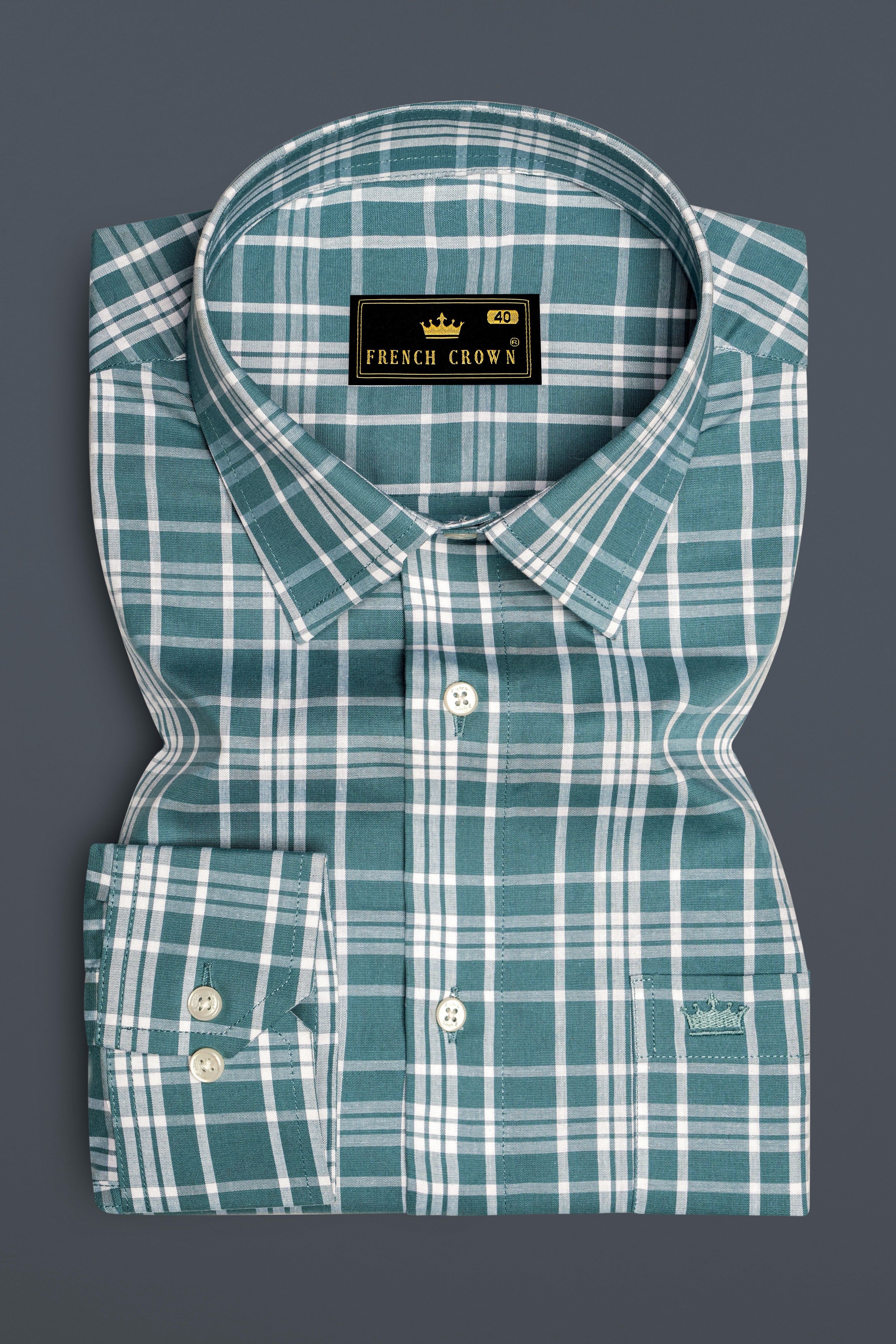 Regalis Bismark Green And Bright White Plaid Super Soft Premium Cotton Semi Formal Shirt