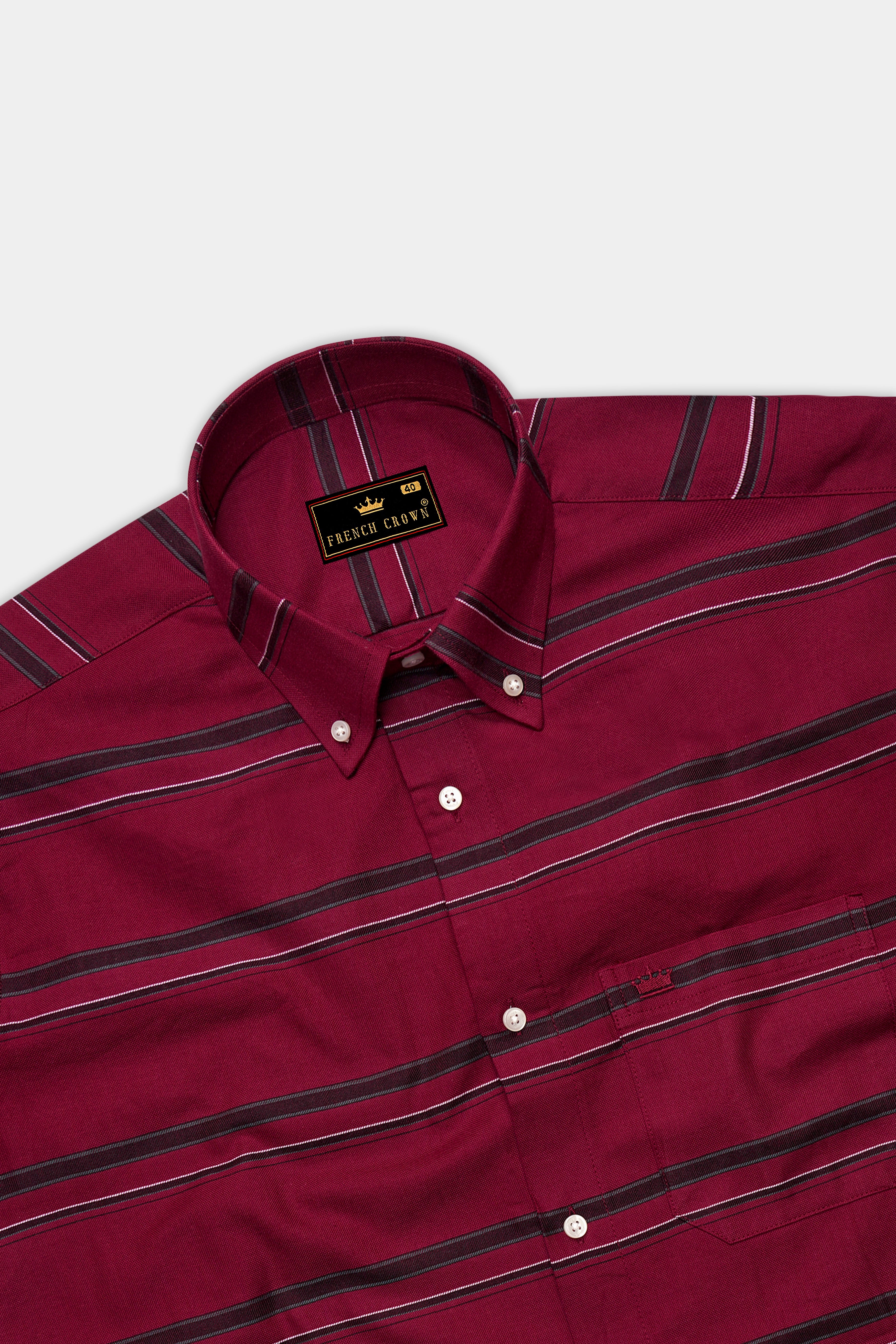 Brunoro Moccaccino Maroon Striped Oxford Premium Cotton Casual Shirt