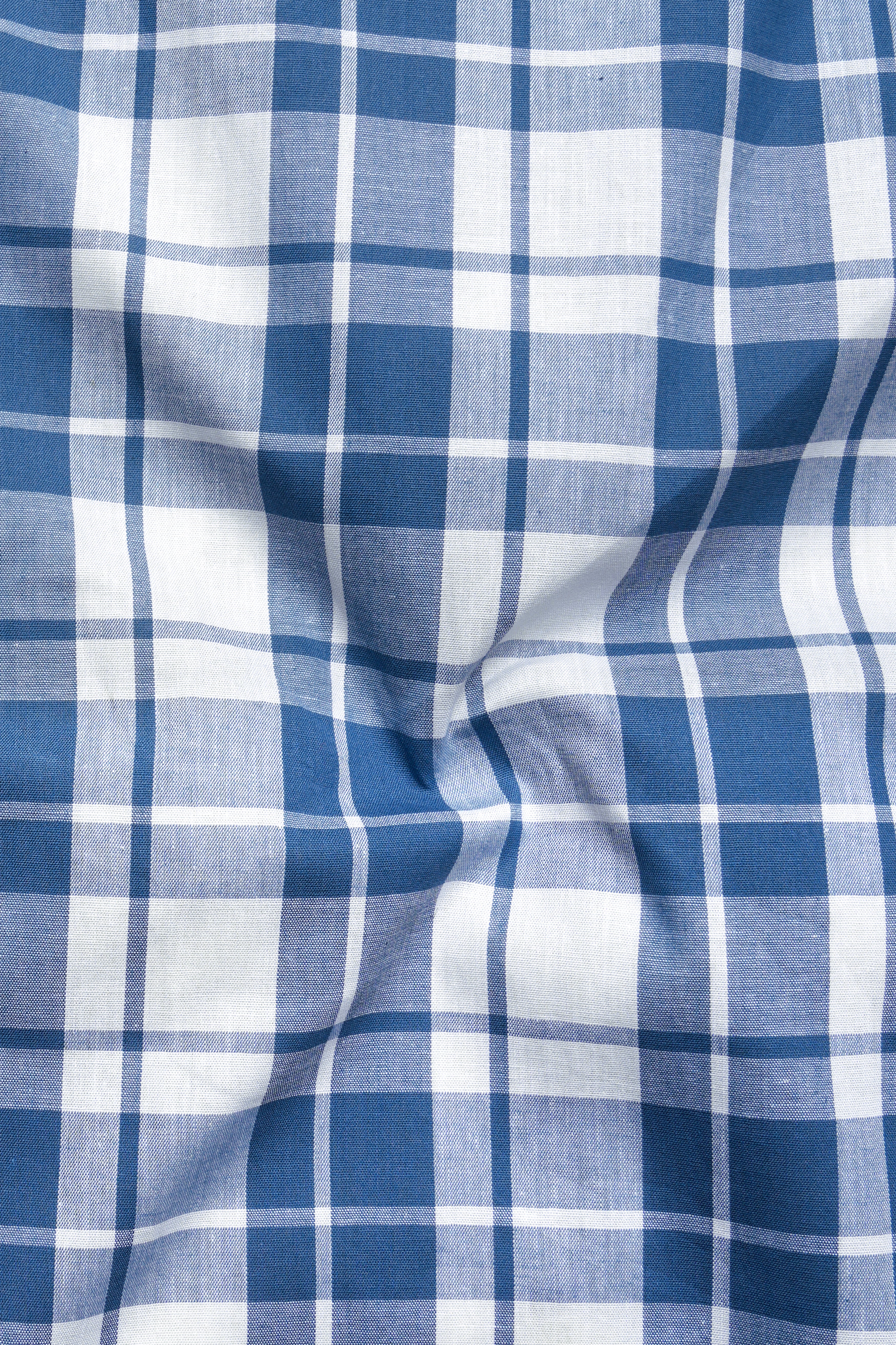 Azurino Chambray Blue And Bright White Plaid Chambray Premium Cotton Casual Shirt