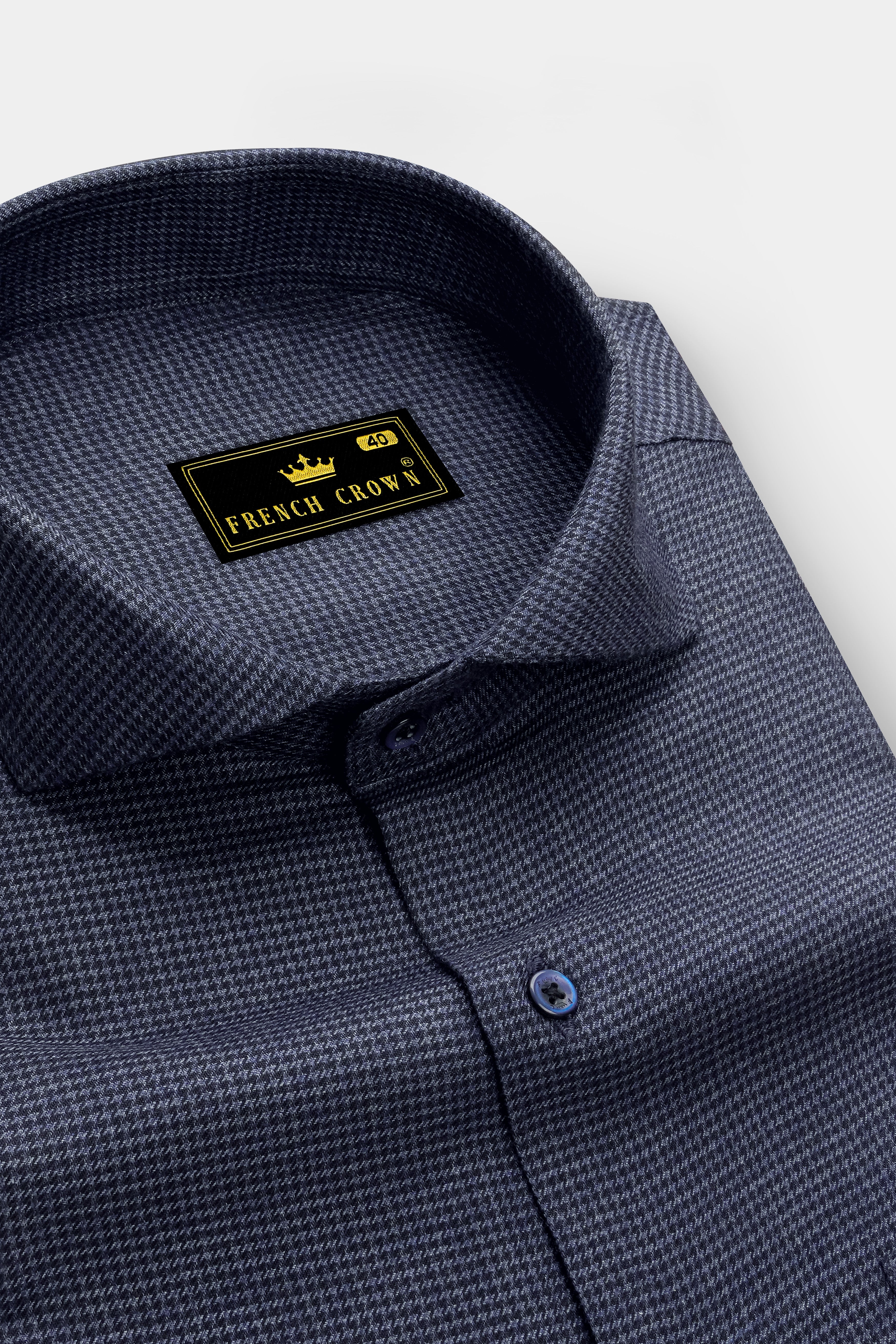 Azurone Bleached Blue Textured Houndstooth Super Soft Premium Cotton Dress Shirt