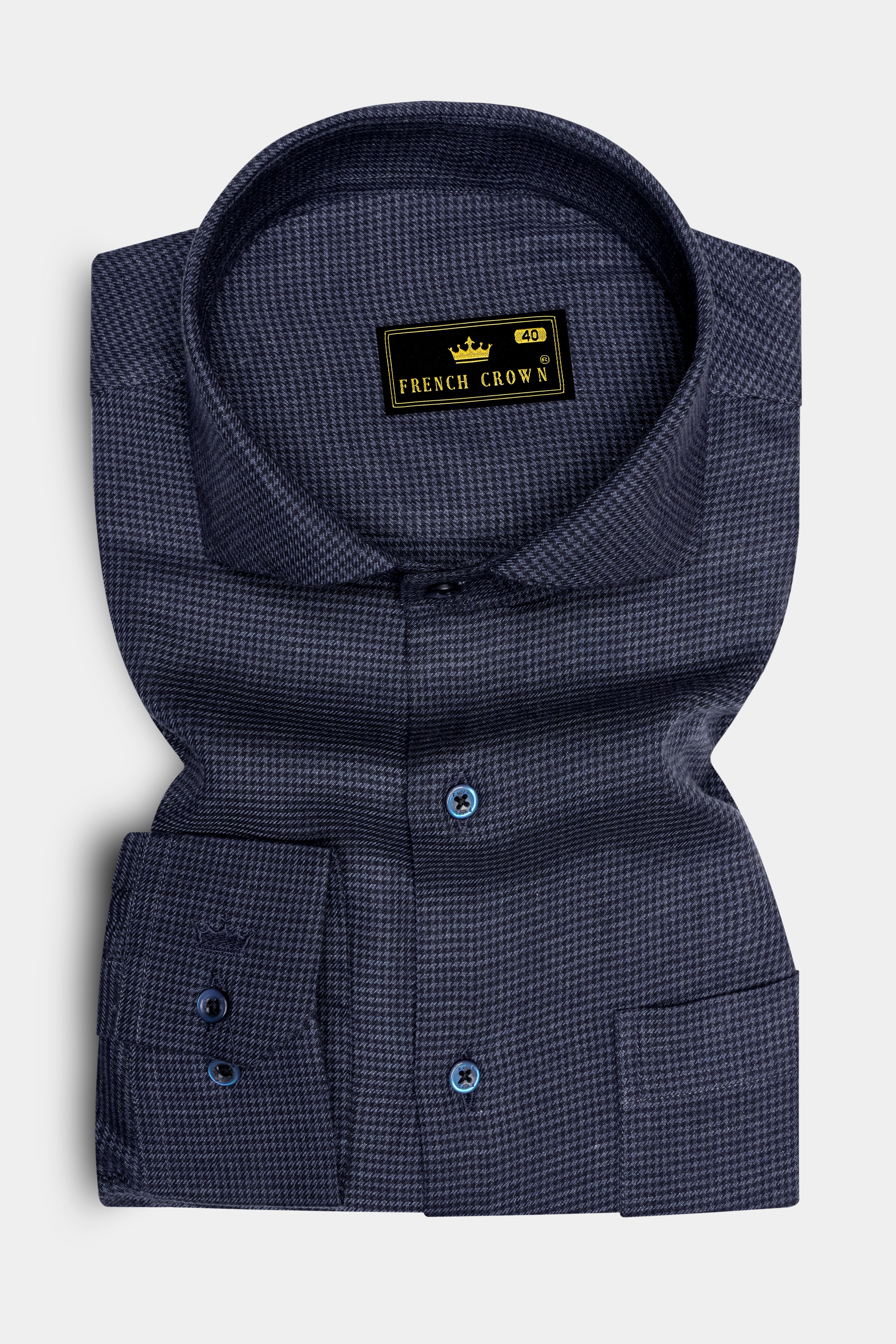 Azurone Bleached Blue Textured Houndstooth Super Soft Premium Cotton Dress Shirt