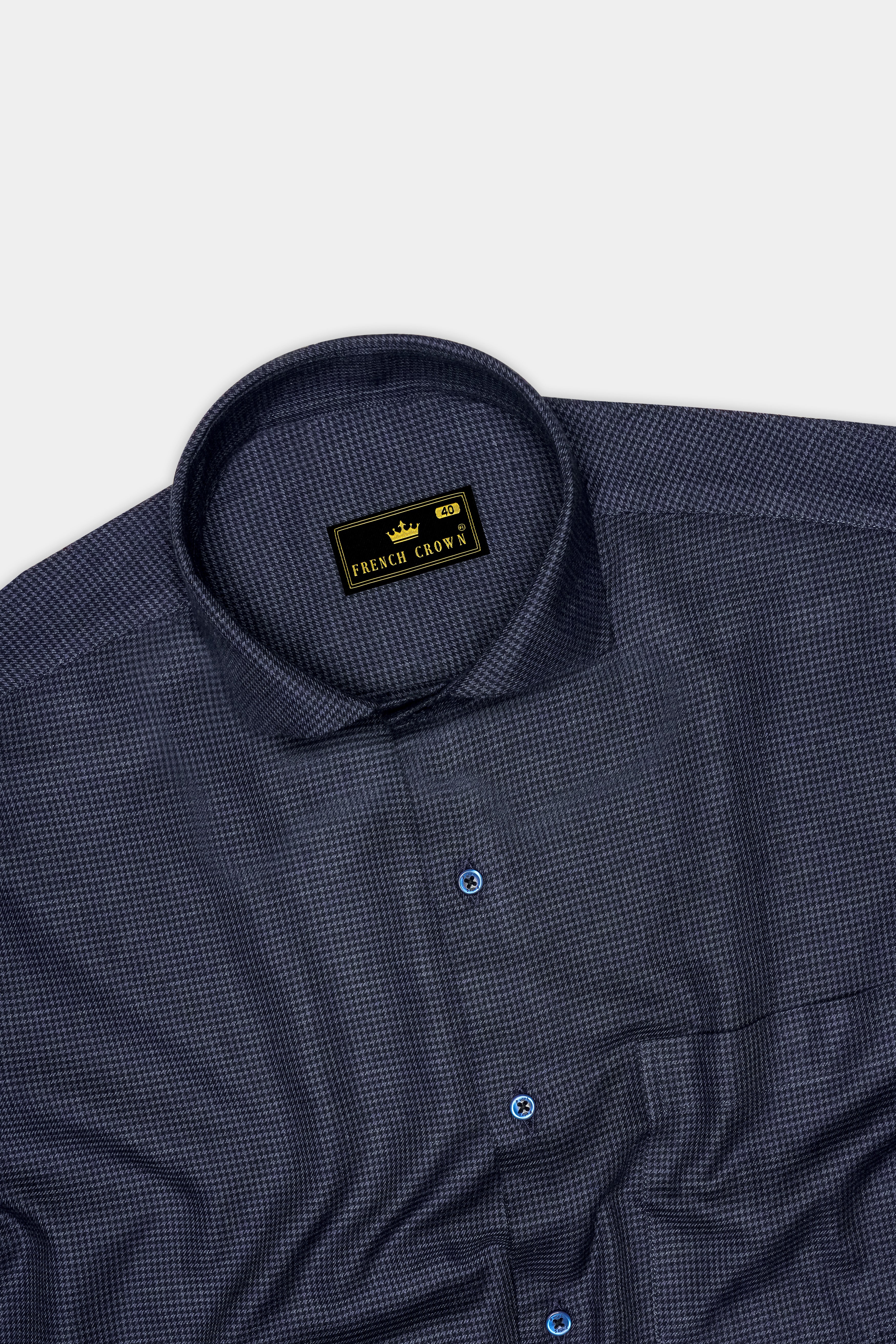 Azurone Bleached Blue Textured Houndstooth Super Soft Premium Cotton Dress Shirt