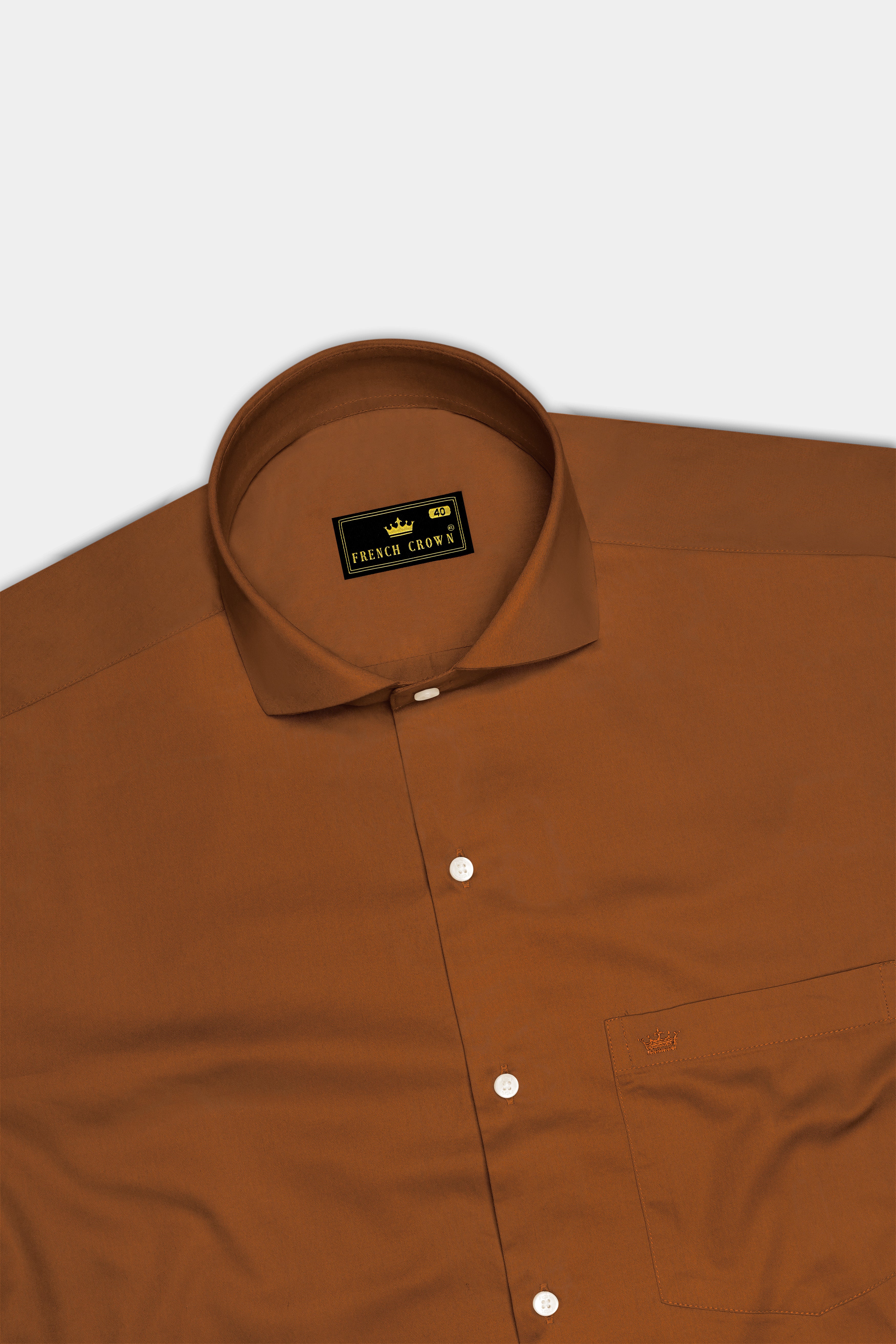 Umbero-Walnut Brown Subtle Sheen Super Soft Premium Cotton Cut Away Collar Dress Shirt