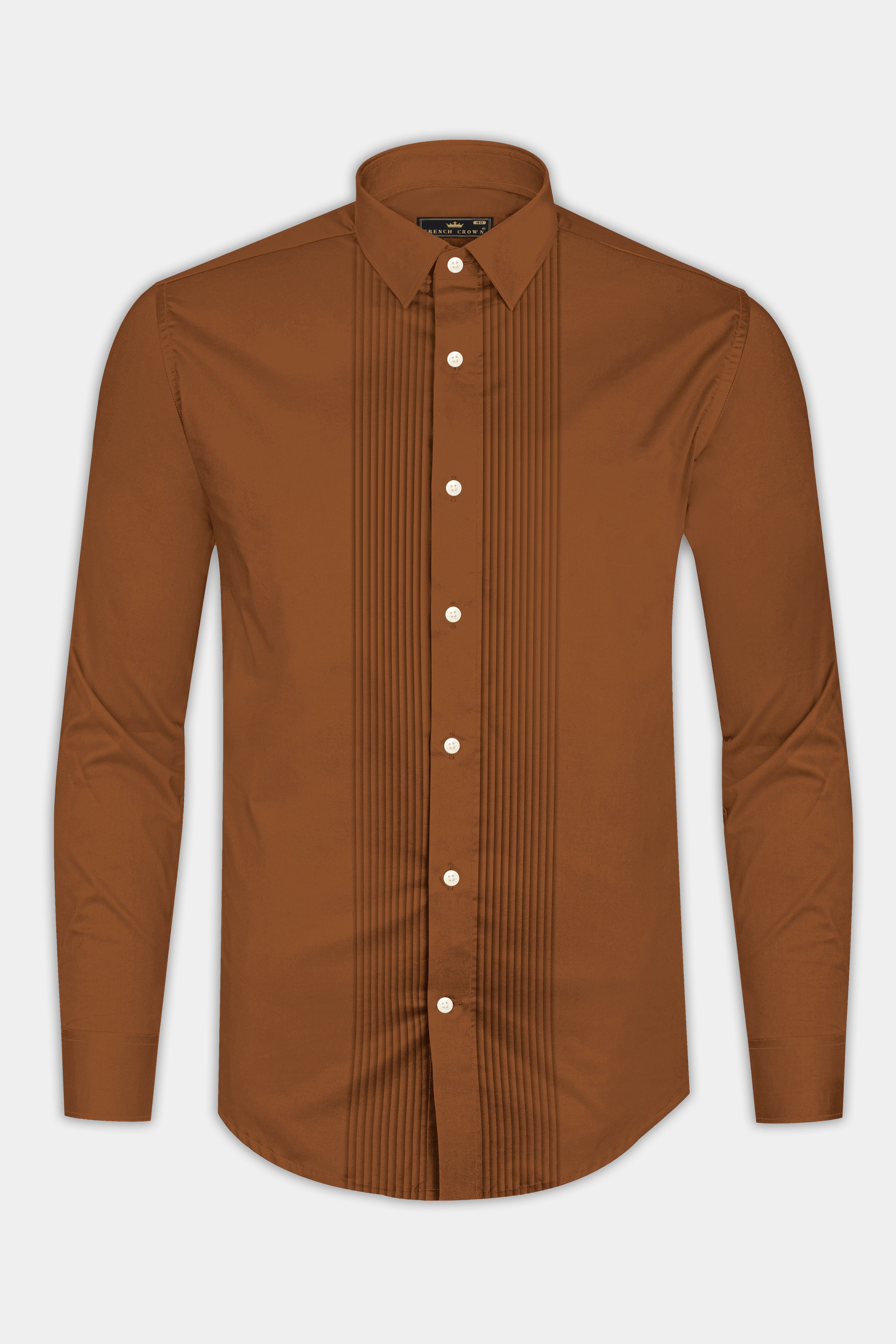 Umbero-Walnut Brown Subtle Sheen Super Soft Premium Cotton Tuxedo Dress Shirt