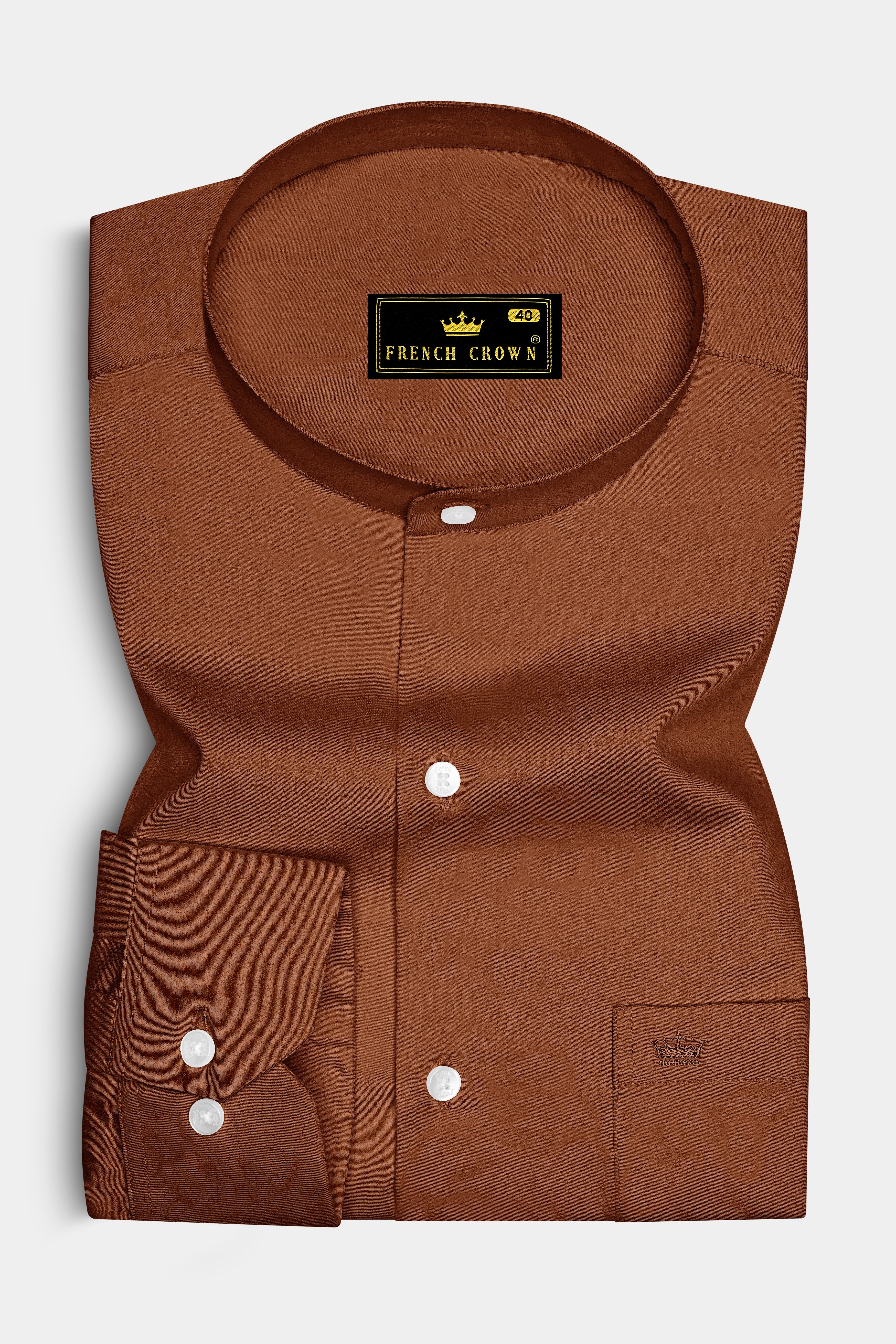 Umbero-Walnut Brown Subtle Sheen Super Soft Premium Cotton Mandarin Dress Shirt 14294-M-38, 14294-M-H-38, 14294-M-39, 14294-M-H-39, 14294-M-40, 14294-M-H-40, 14294-M-42, 14294-M-H-42, 14294-M-44, 14294-M-H-44, 14294-M-46, 14294-M-H-46, 14294-M-48, 14294-M-H-48, 14294-M-50, 14294-M-H-50, 14294-M-52, 14294-M-H-52