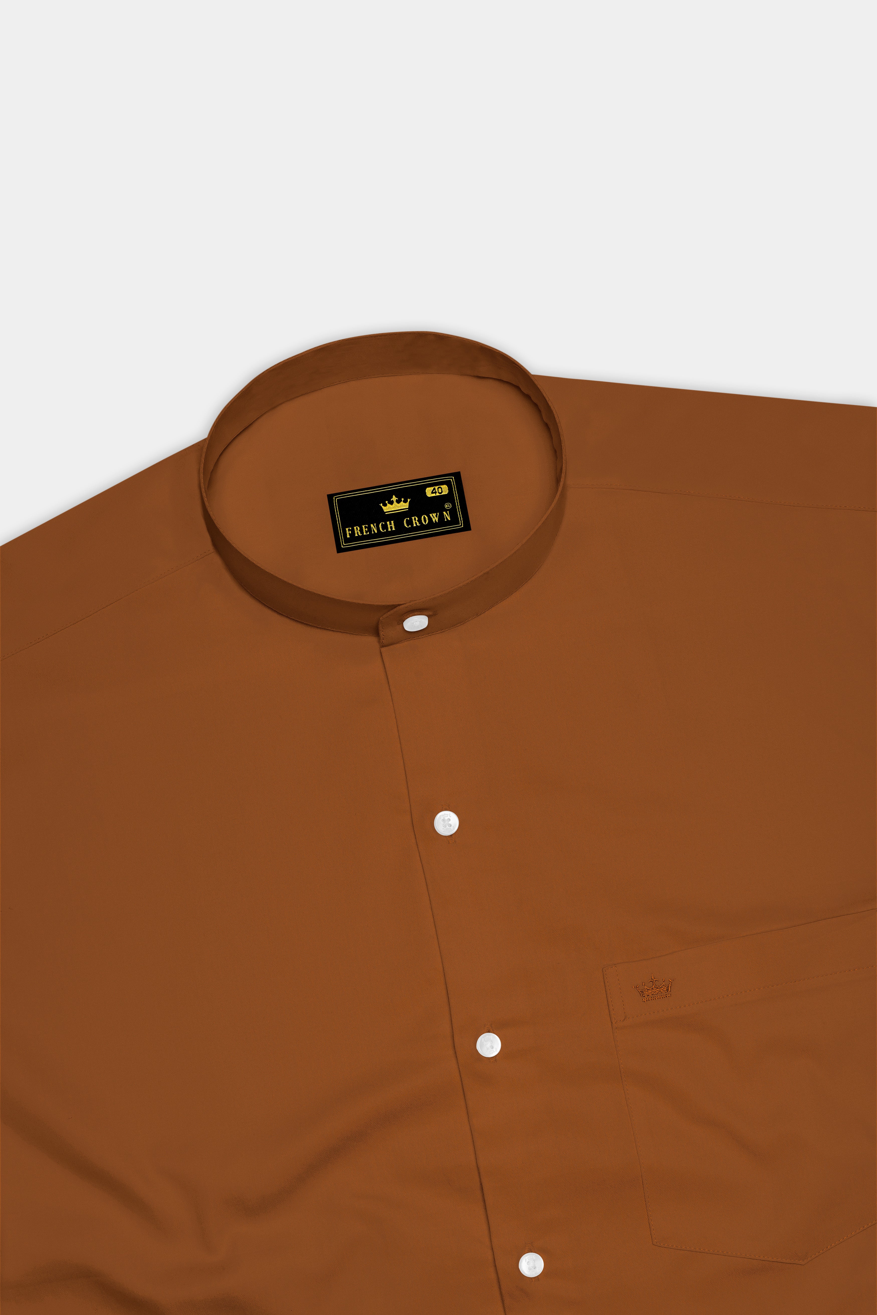 Umbero-Walnut Brown Subtle Sheen Super Soft Premium Cotton Mandarin Dress Shirt