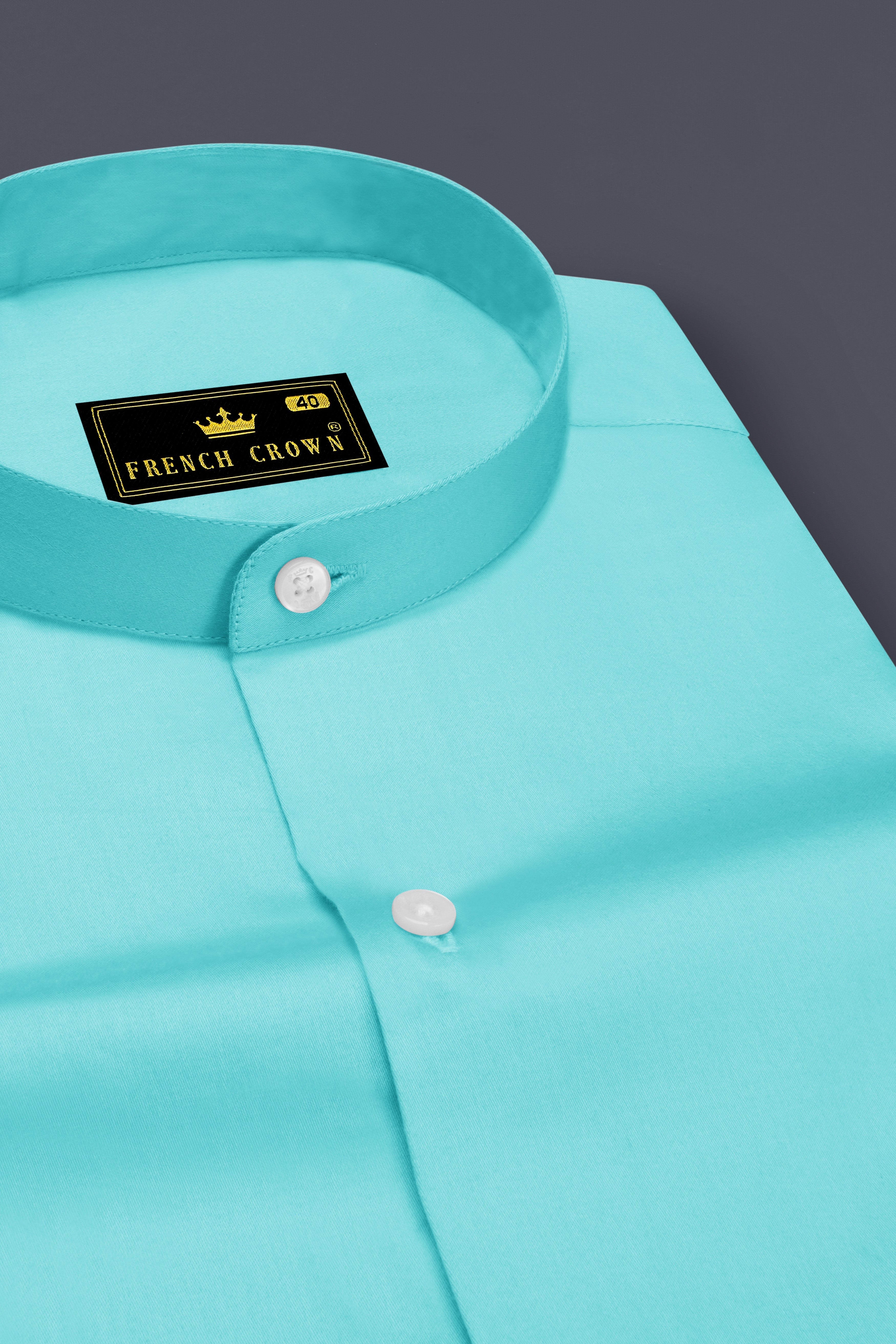 Azure-Downy Blue Subtle Sheen Super Soft Premium Cotton Mandarin Dress Shirt