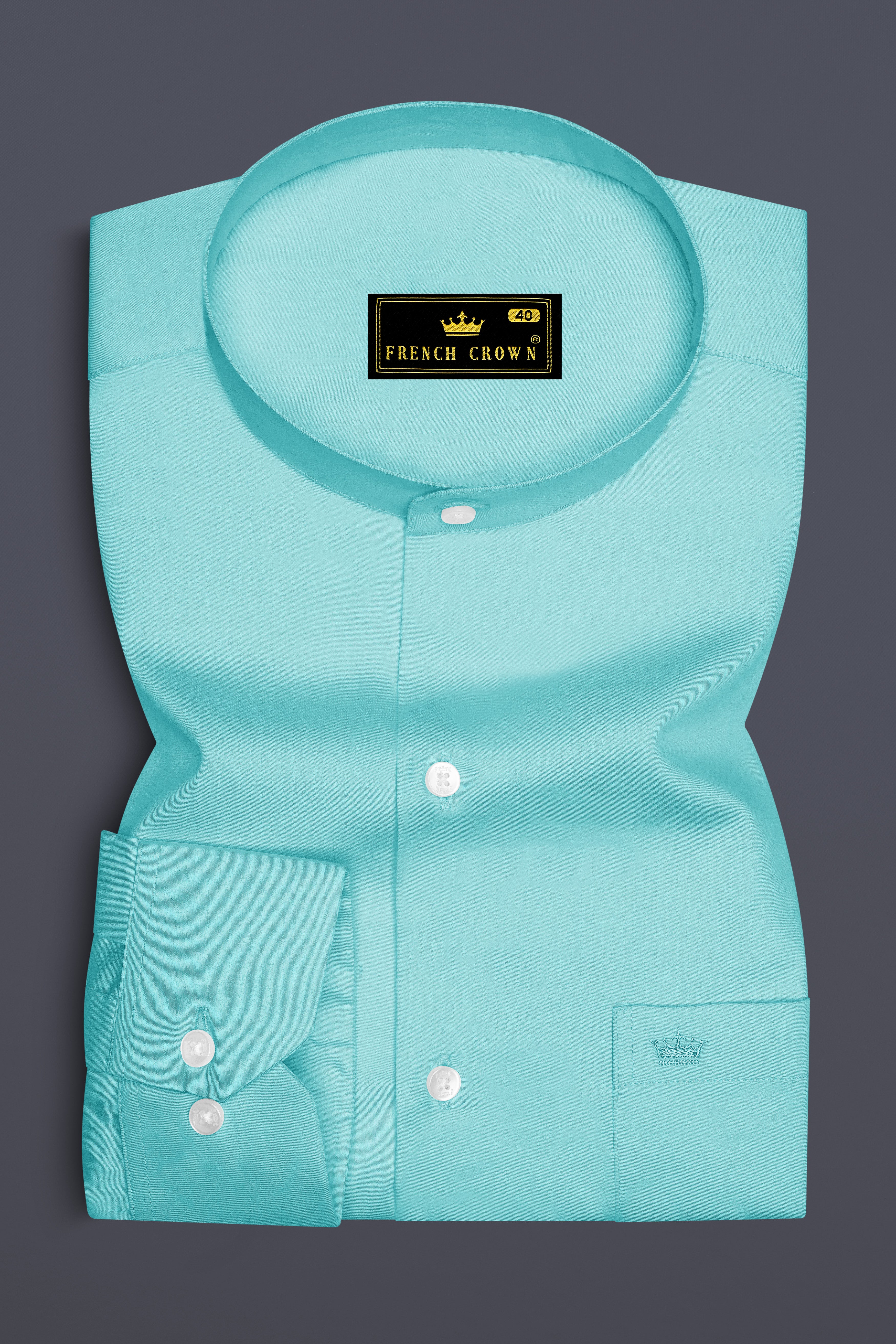 Azure-Downy Blue Subtle Sheen Super Soft Premium Cotton Mandarin Dress Shirt