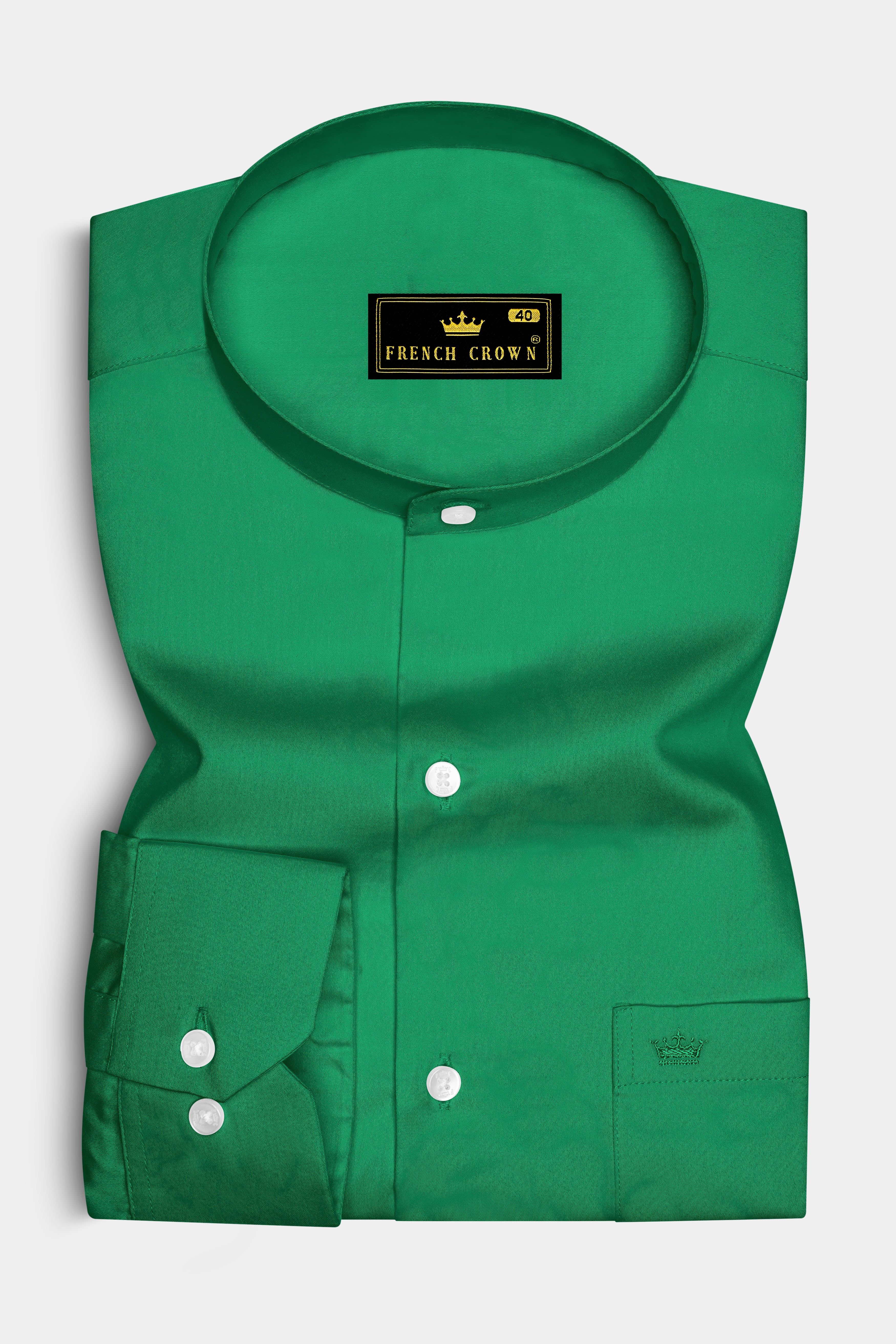 Emeron-Jewel Green Subtle Sheen Super Soft Premium Cotton Mandarin Dress Shirt