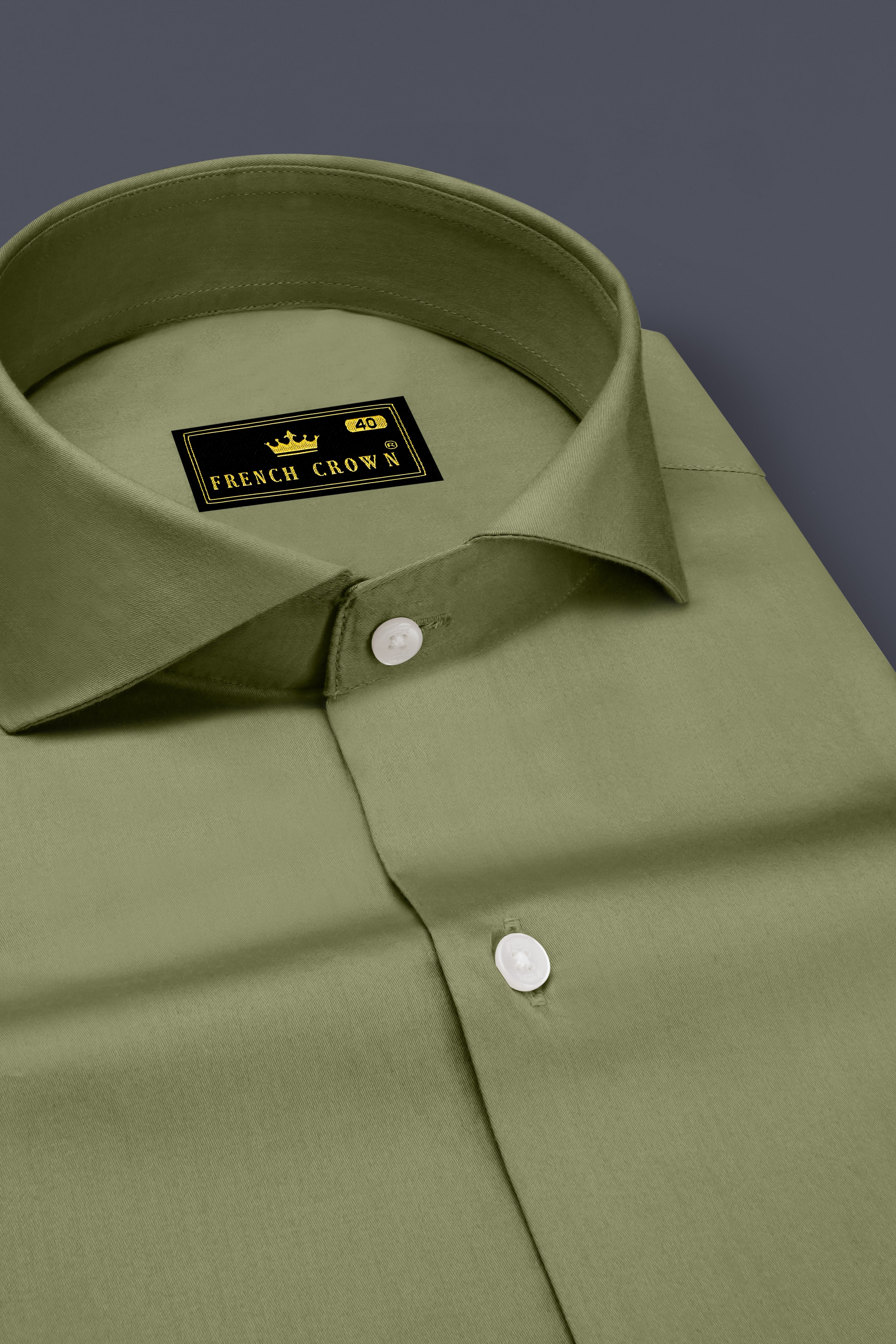 Olvoro-Flex Smoke Green Subtle Sheen Super Soft Premium Cotton Cut Away Collar Dress Shirt