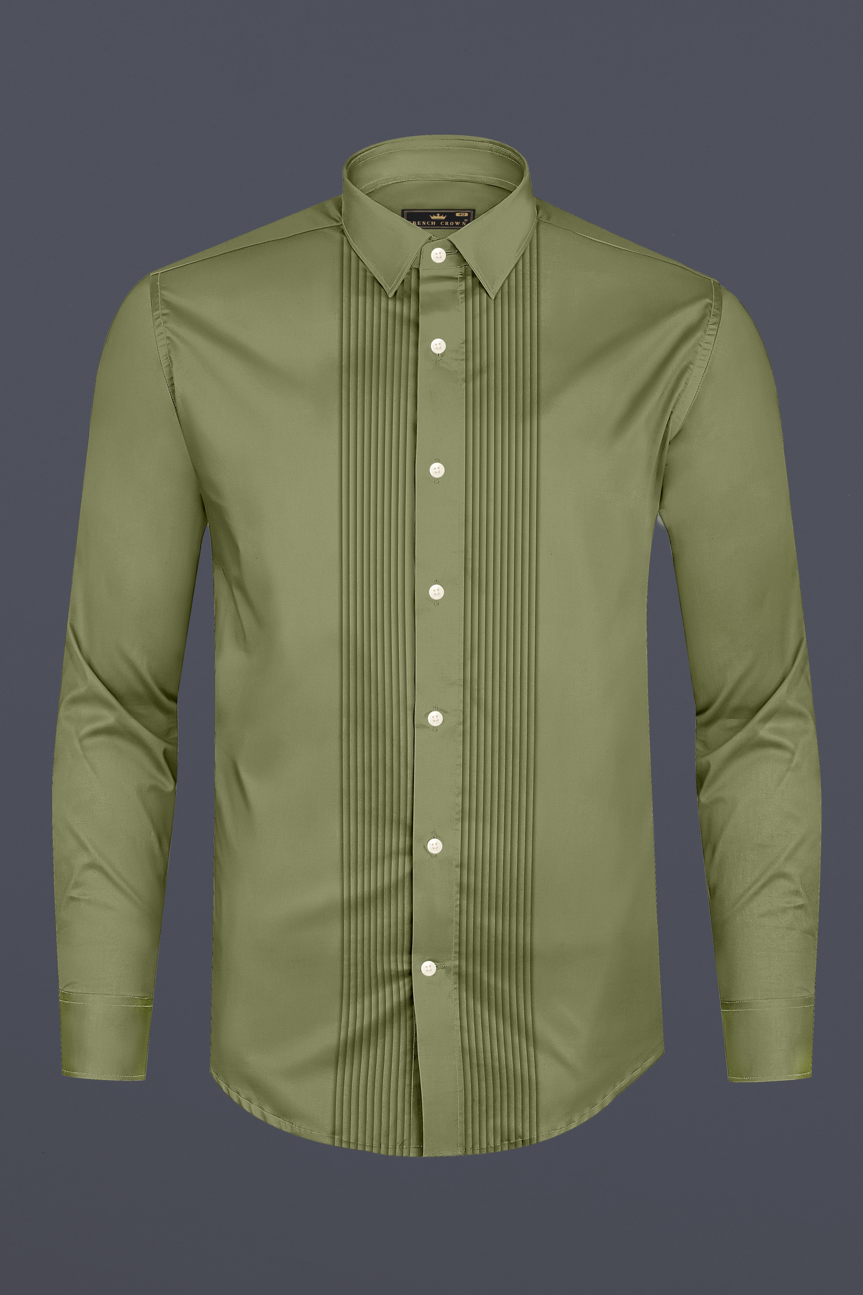 Olvoro-Flex Smoke Green Subtle Sheen Super Soft Premium Cotton Tuxedo Dress Shirt