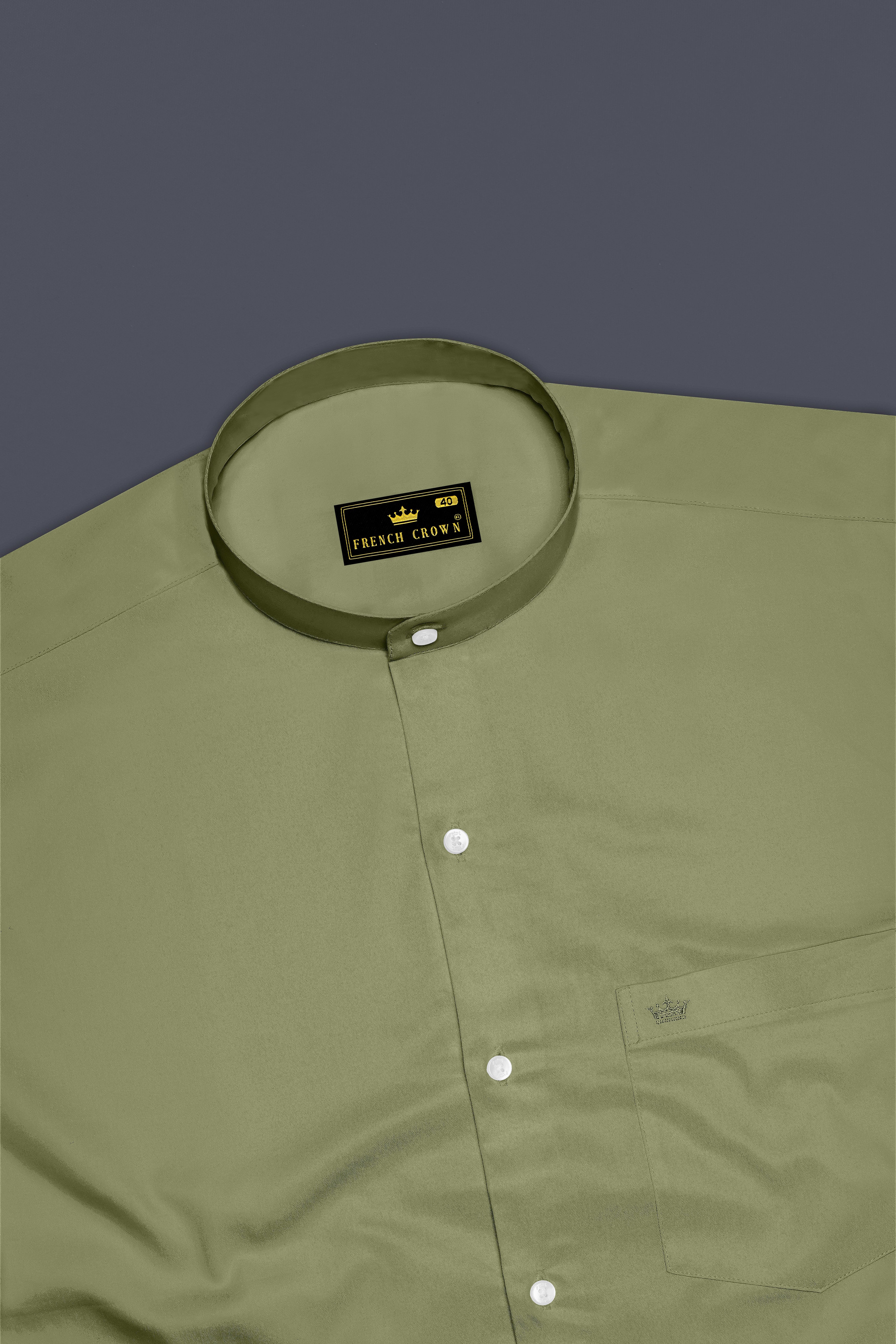 Olvoro-Flex Smoke Green Subtle Sheen Super Soft Premium Cotton Mandarin Dress Shirt