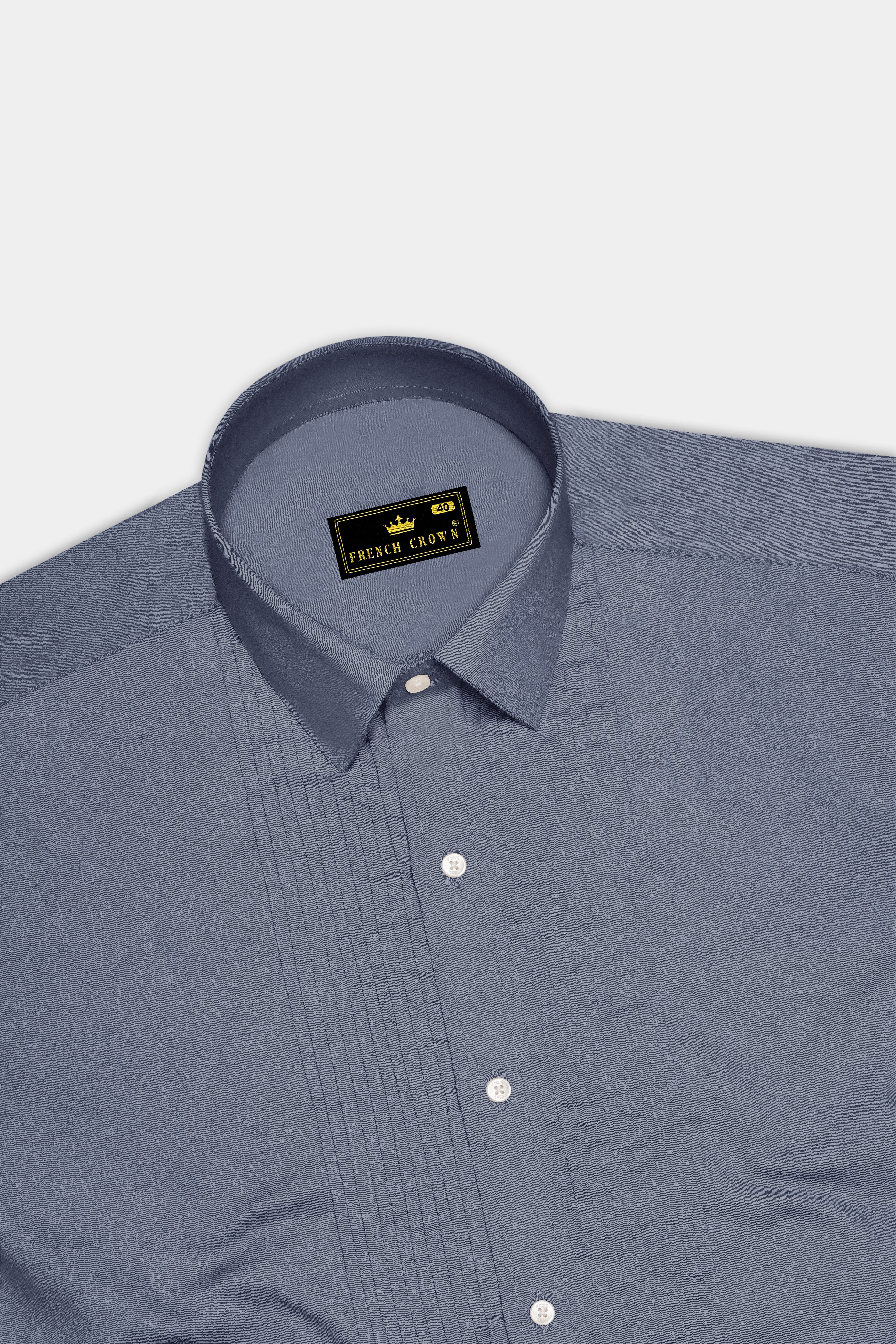 Argento-Shuttle Gray Subtle Sheen Super Soft Premium Cotton Tuxedo Dress Shirt