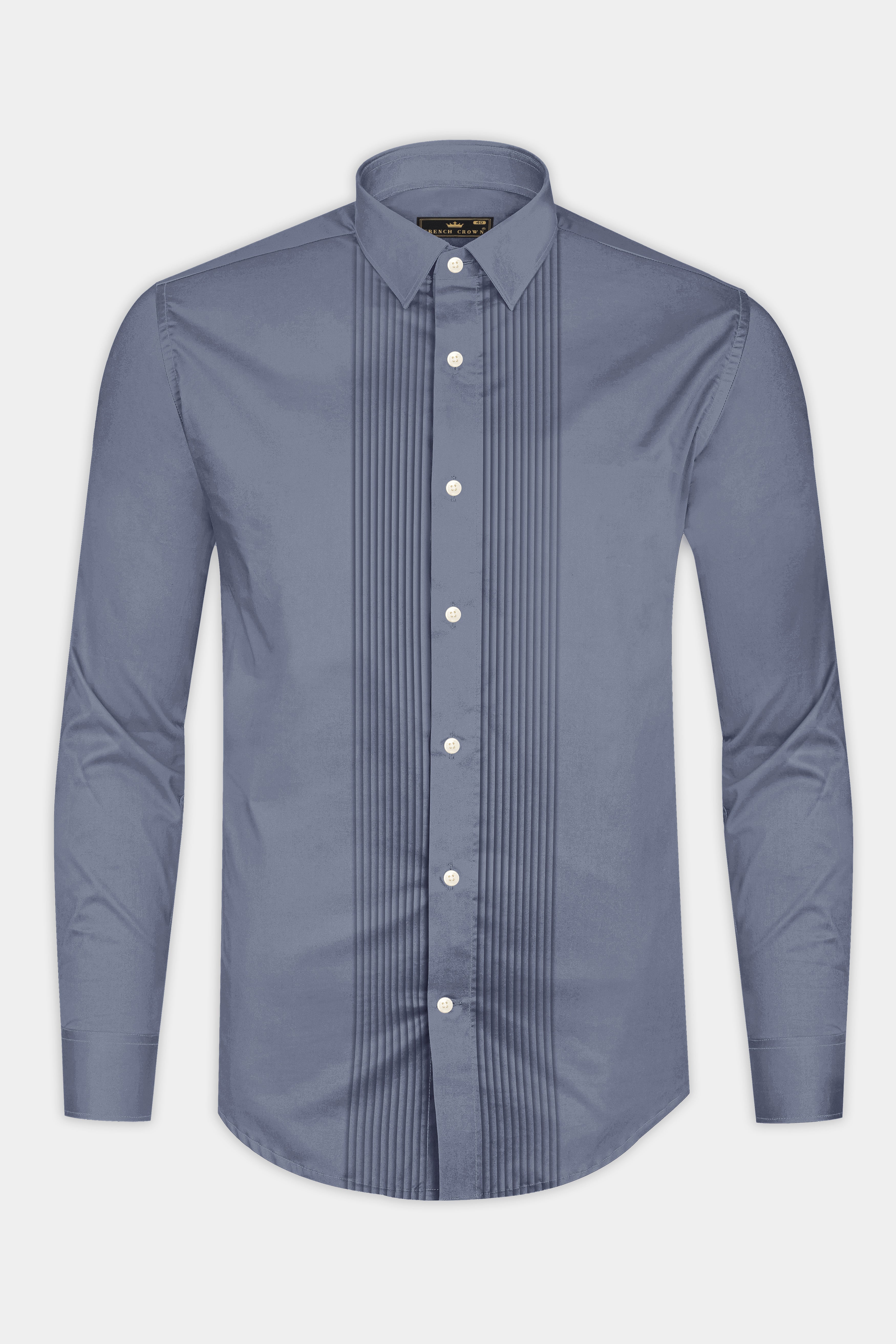 Argento-Shuttle Gray Subtle Sheen Super Soft Premium Cotton Tuxedo Dress Shirt