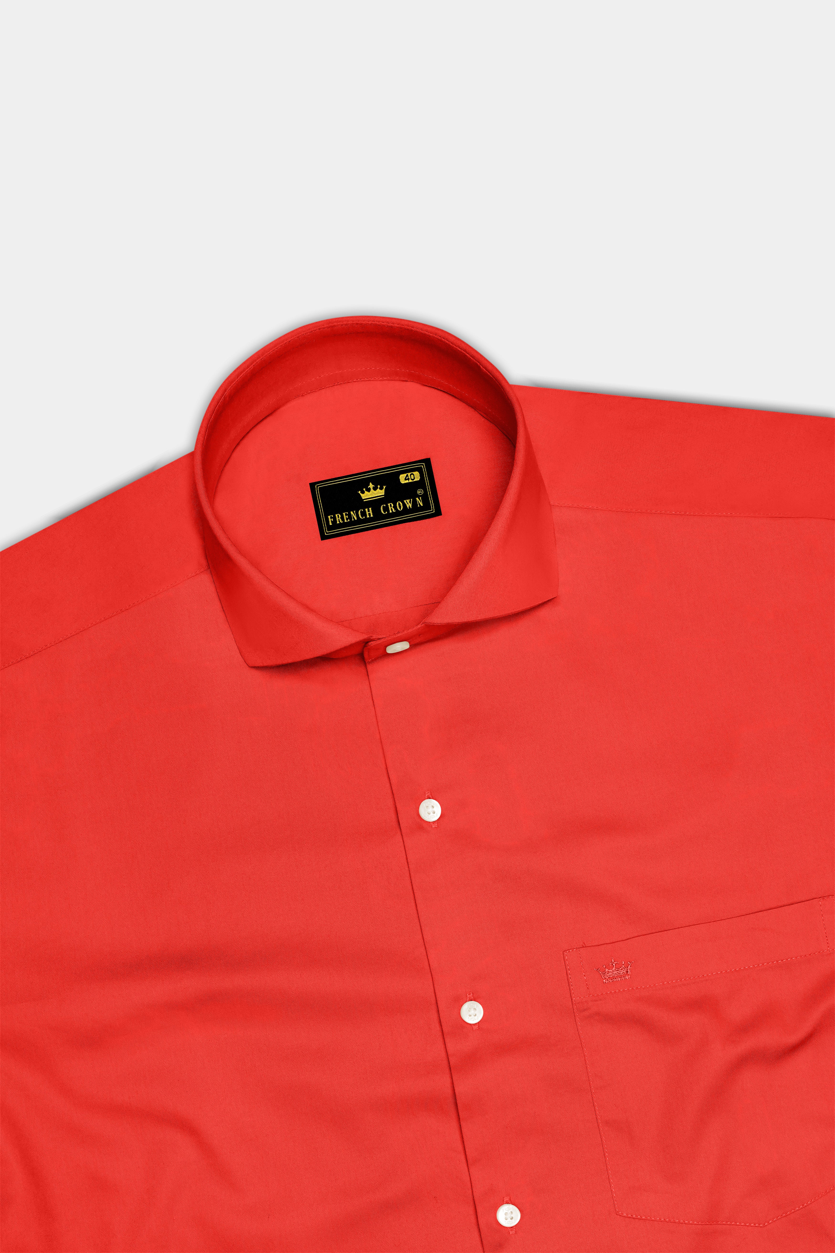 Mandoro-Coral Orange Subtle Sheen Super Soft Premium Cotton Cut Away Collar Dress Shirt