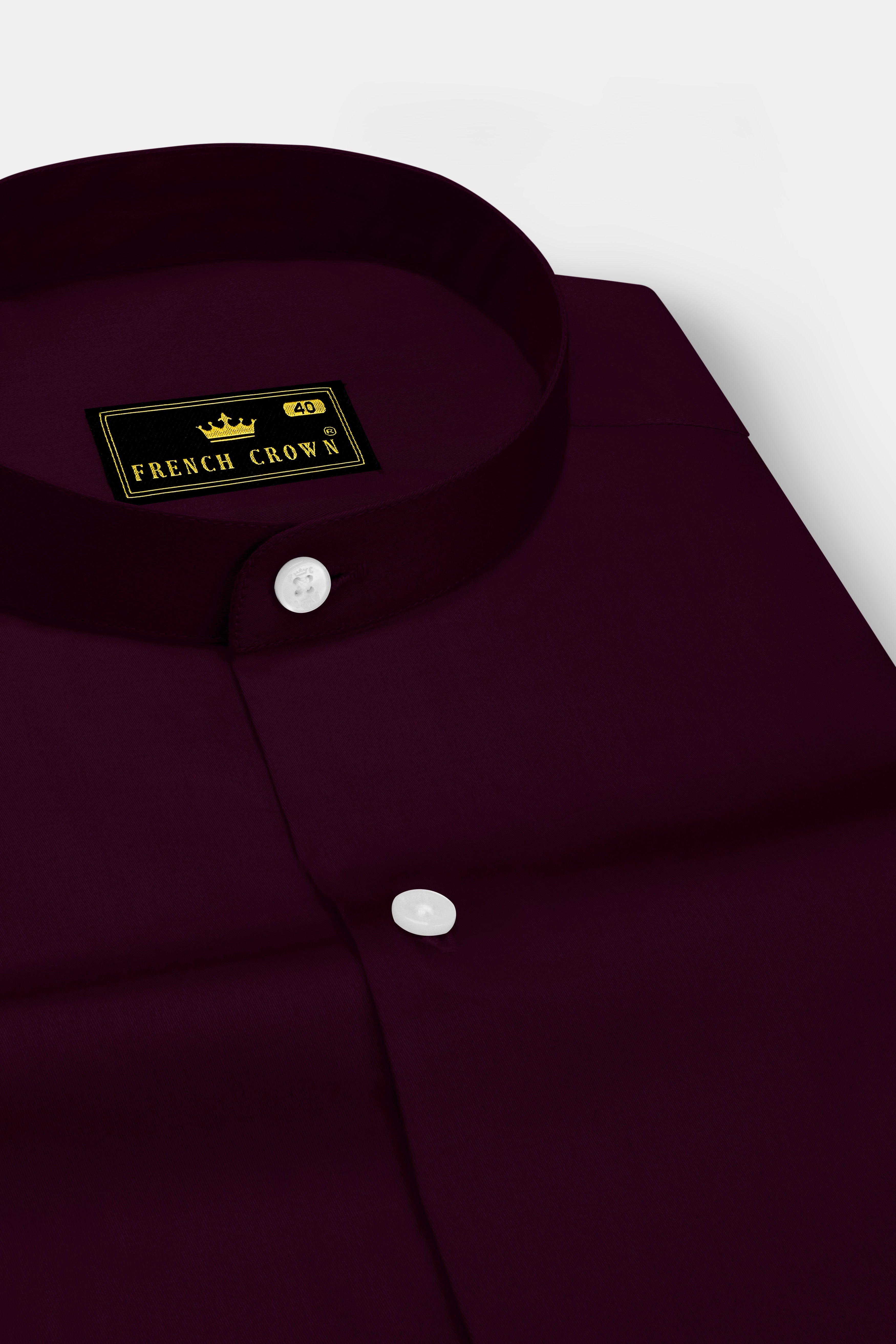Vinoro- Sepia Maroon Subtle Sheen Super Soft Premium Cotton Mandarin Dress Shirt