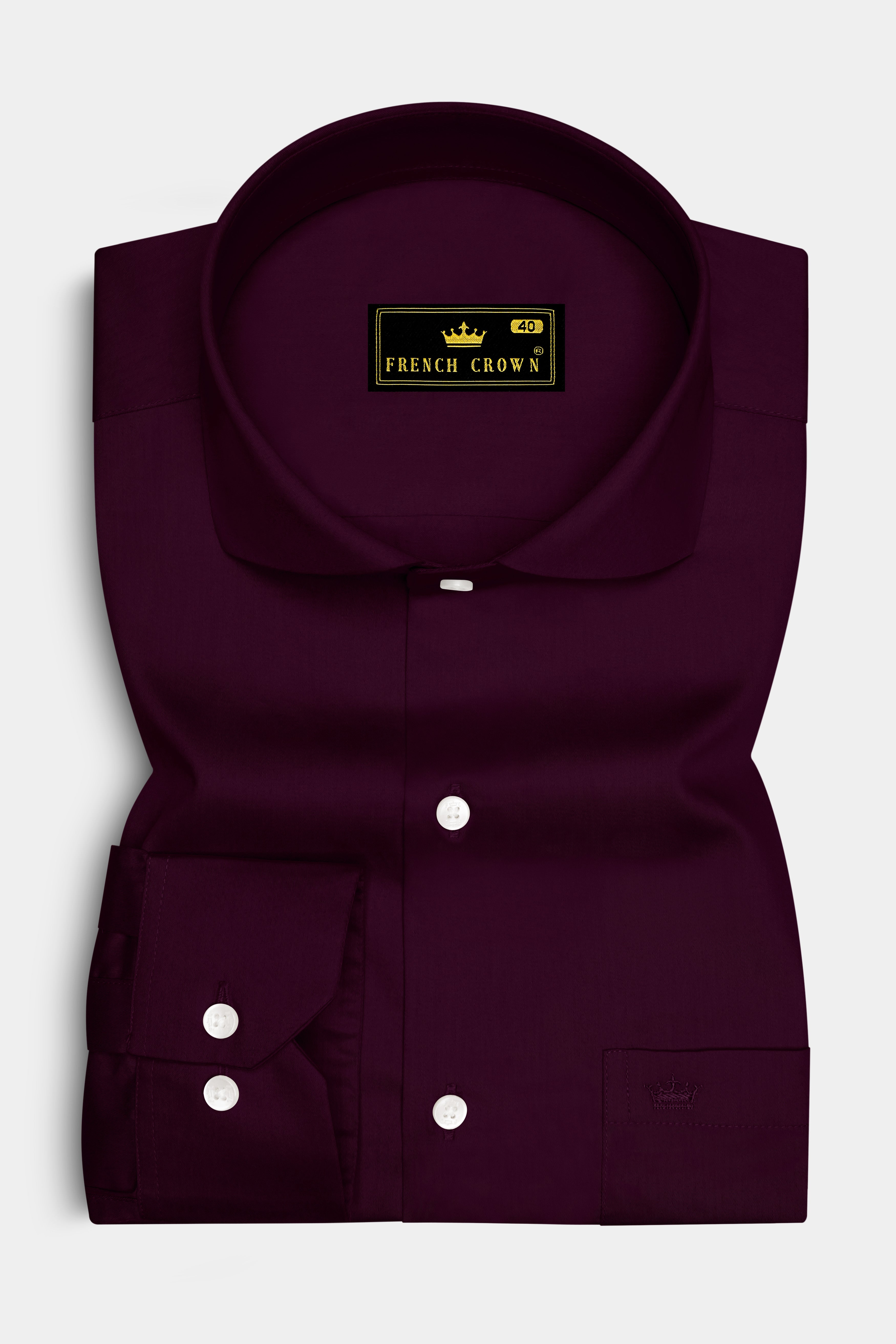 Vinoro- Sepia Maroon Subtle Sheen Super Soft Premium Cotton Cut Away Collar Dress Shirt