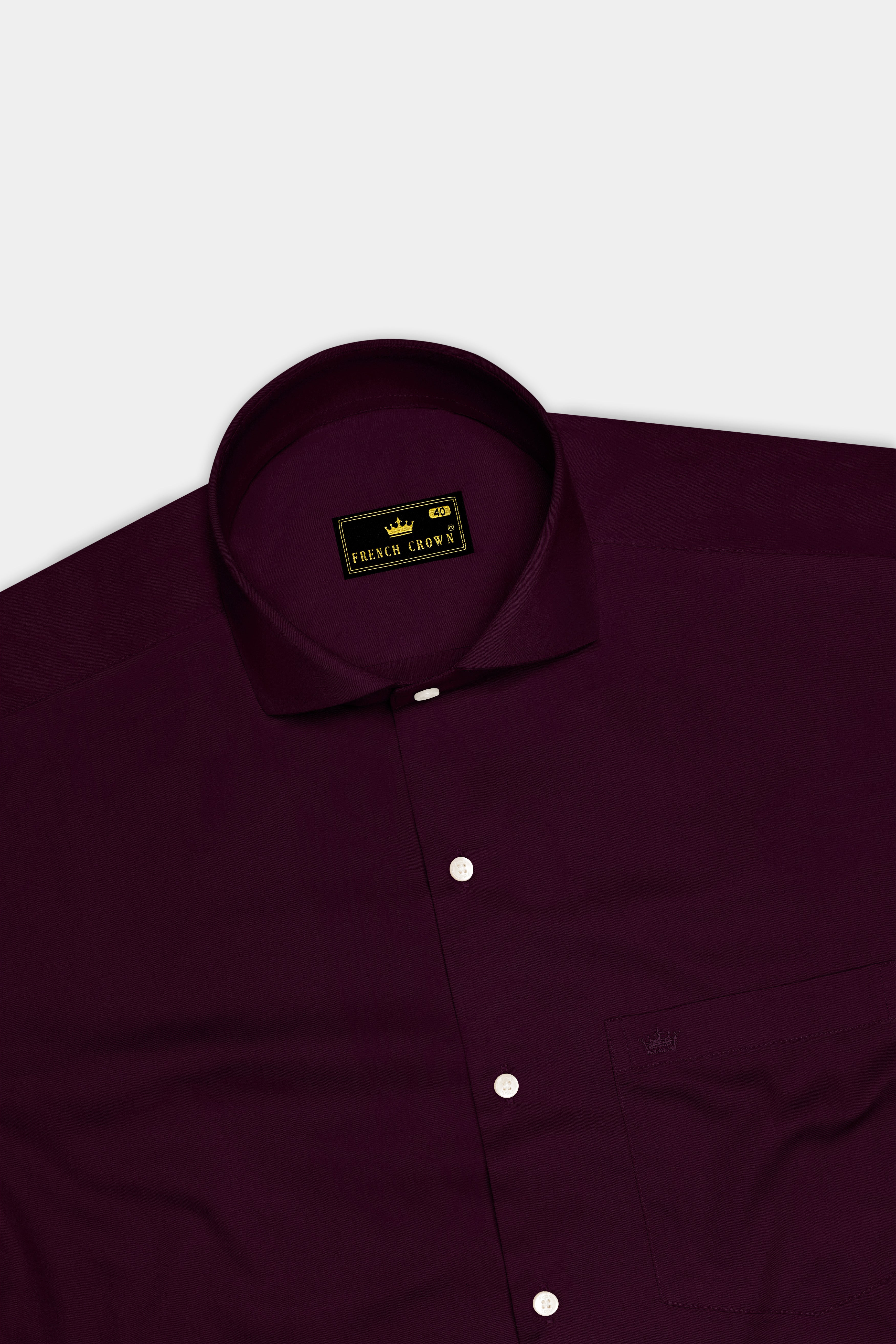Vinoro- Sepia Maroon Subtle Sheen Super Soft Premium Cotton Cut Away Collar Dress Shirt