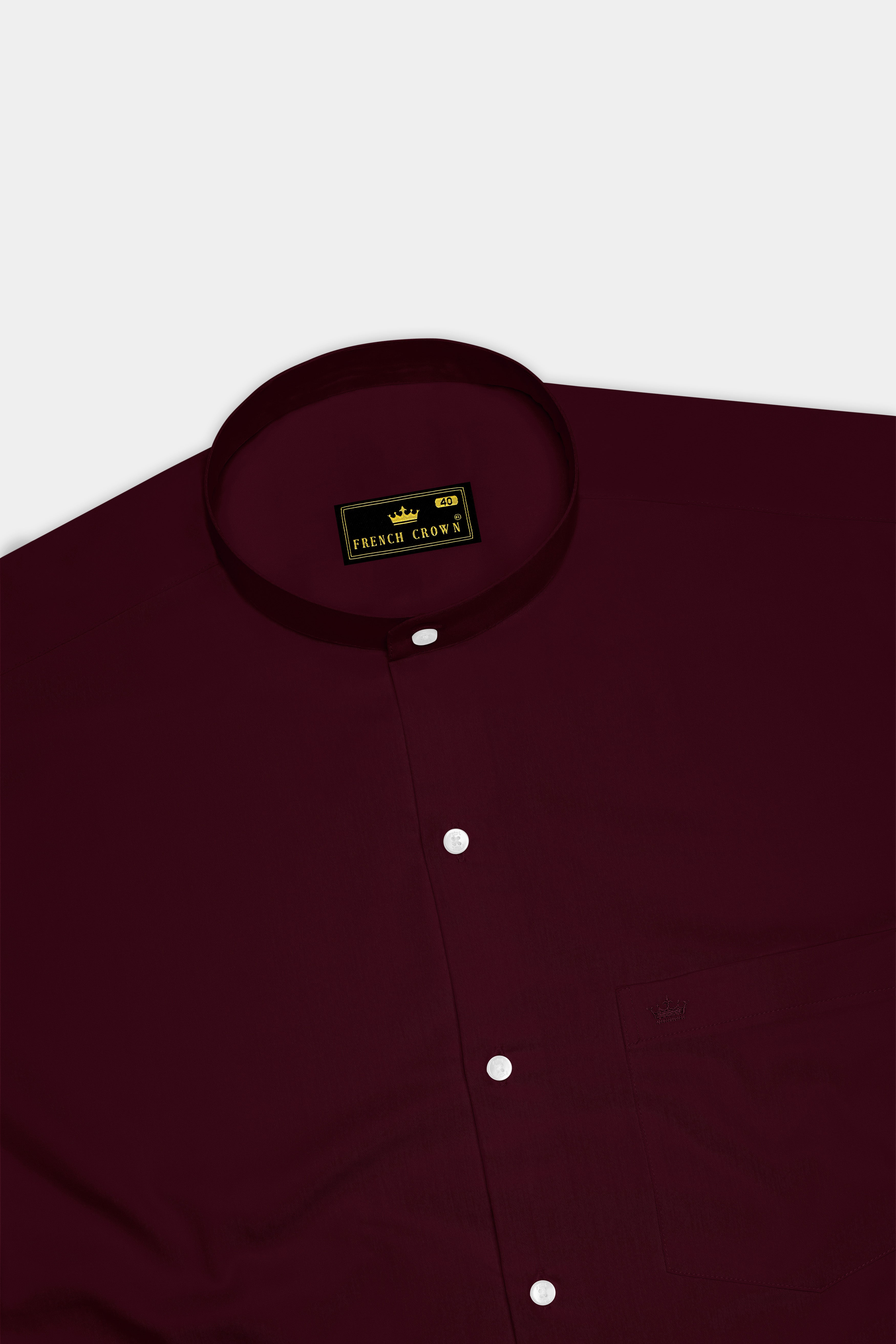 Regalis-Aubergine Maroon Subtle Sheen Super Soft Premium Cotton Mandarin Dress Shirt