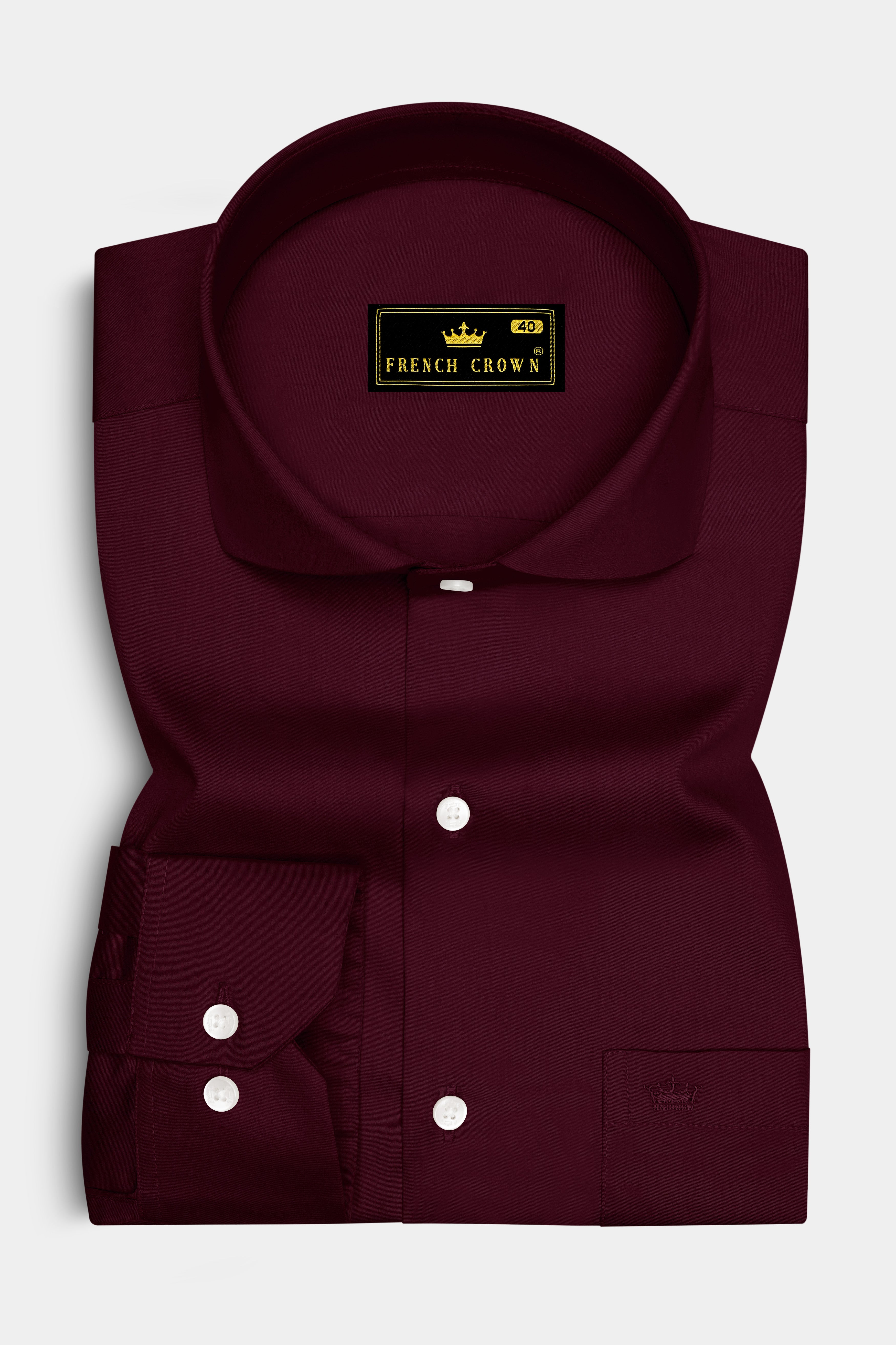Regalis-Aubergine Maroon Subtle Sheen Super Soft Premium Cotton Cut Away Collar Dress Shirt