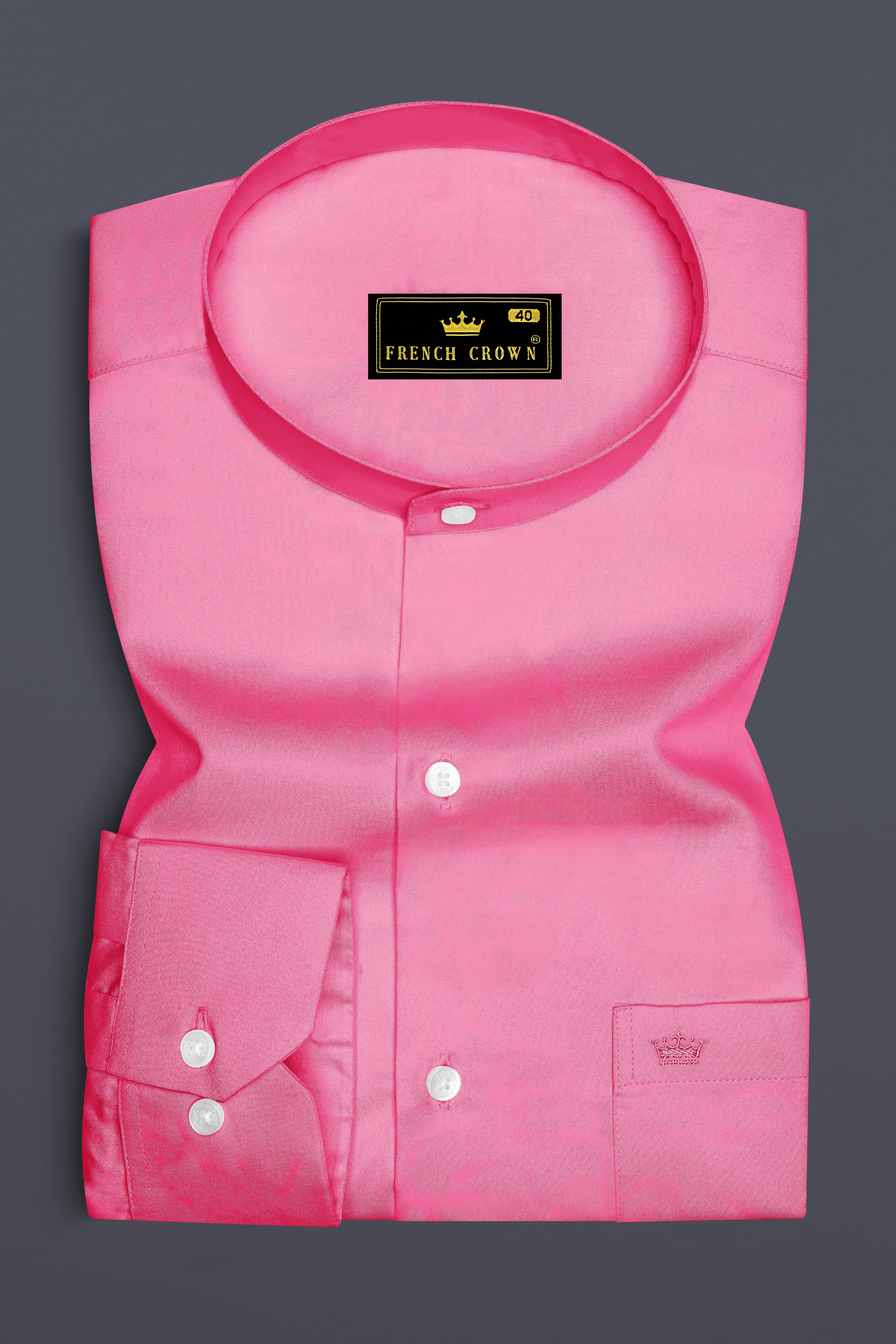 Blushoro-Thulian Pink Subtle Sheen Super Soft Premium Cotton Mandarin Dress Shirt