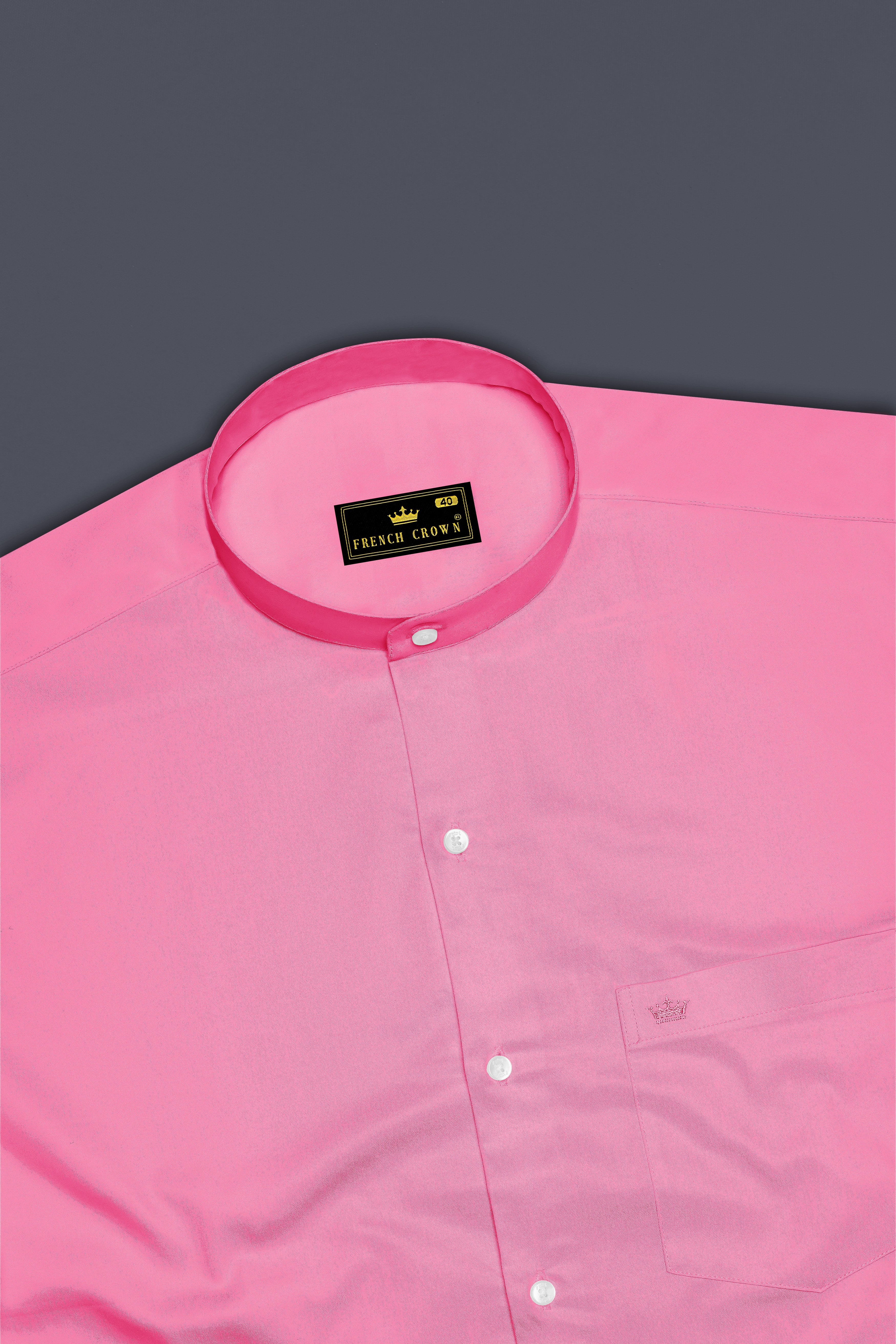 Blushoro-Thulian Pink Subtle Sheen Super Soft Premium Cotton Mandarin Dress Shirt